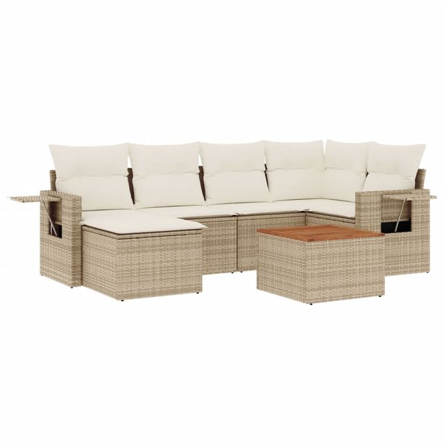 vidaXL Sofaelement 7-tlg. Garten-Sofagarnitur mit Kissen Beige Poly Rattan günstig online kaufen