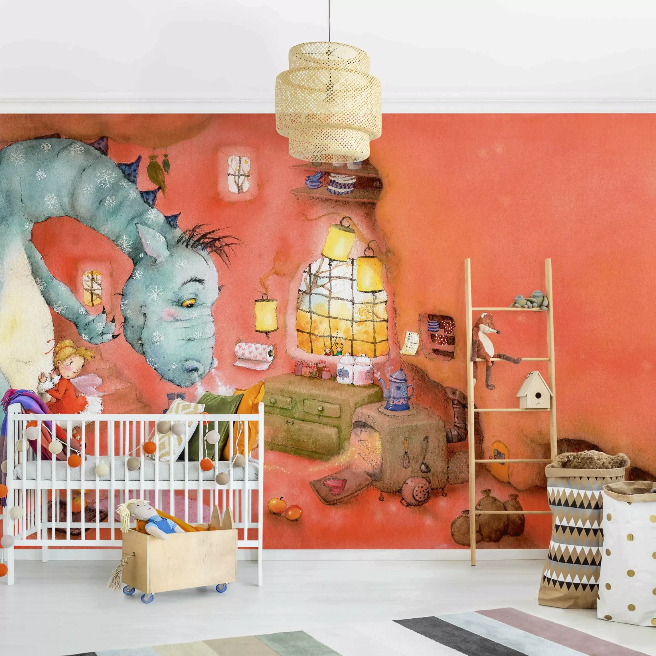 Bilderwelten Kindertapete Wassili Waschbär - Mmh, Bratäpfel rot Gr. 288 x 1 günstig online kaufen