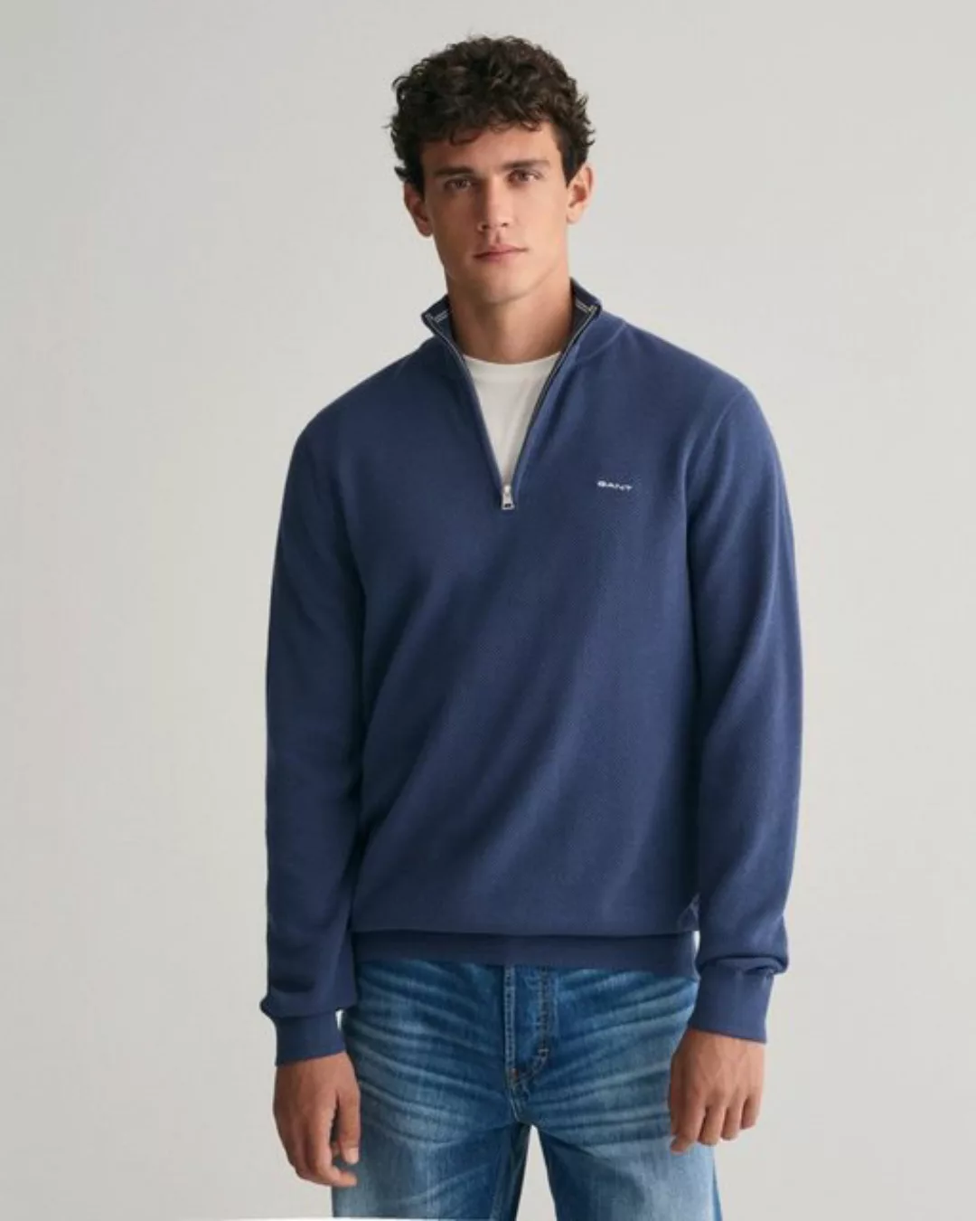 Gant Troyer COTTON PIQUE HALF ZIP mit Piqué-Struktur günstig online kaufen