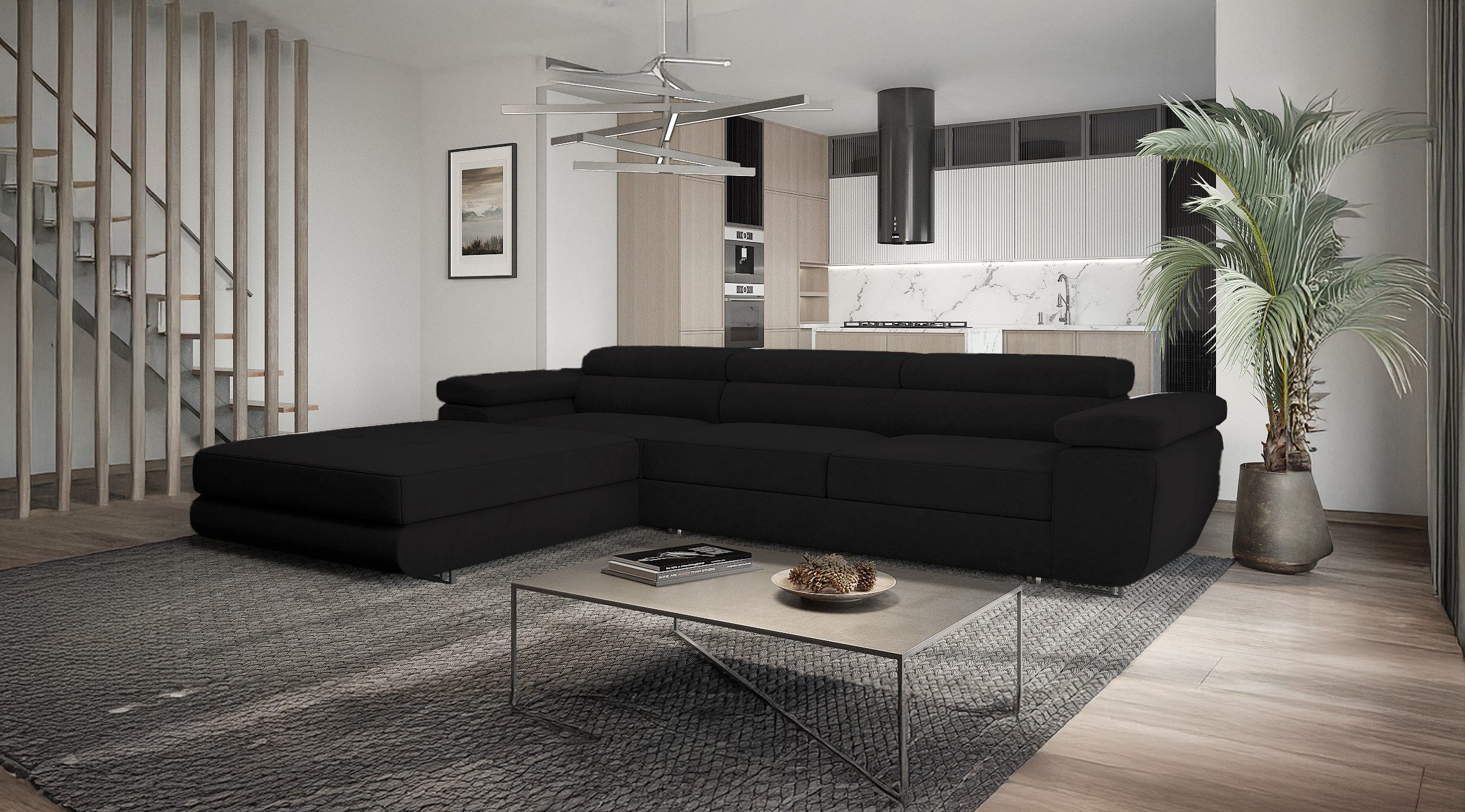 Goldstoff Ecksofa mit Schlaffunktion und Bettkasten, günstig online kaufen