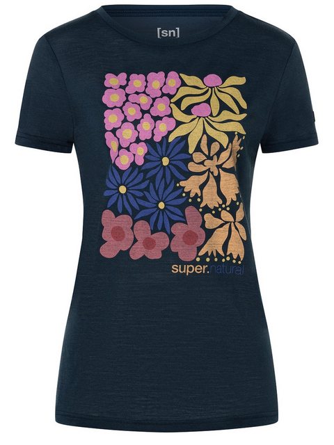 SUPER.NATURAL T-Shirt für Damen, Merino MAT IS Blumen Motiv, Reise, bunt günstig online kaufen