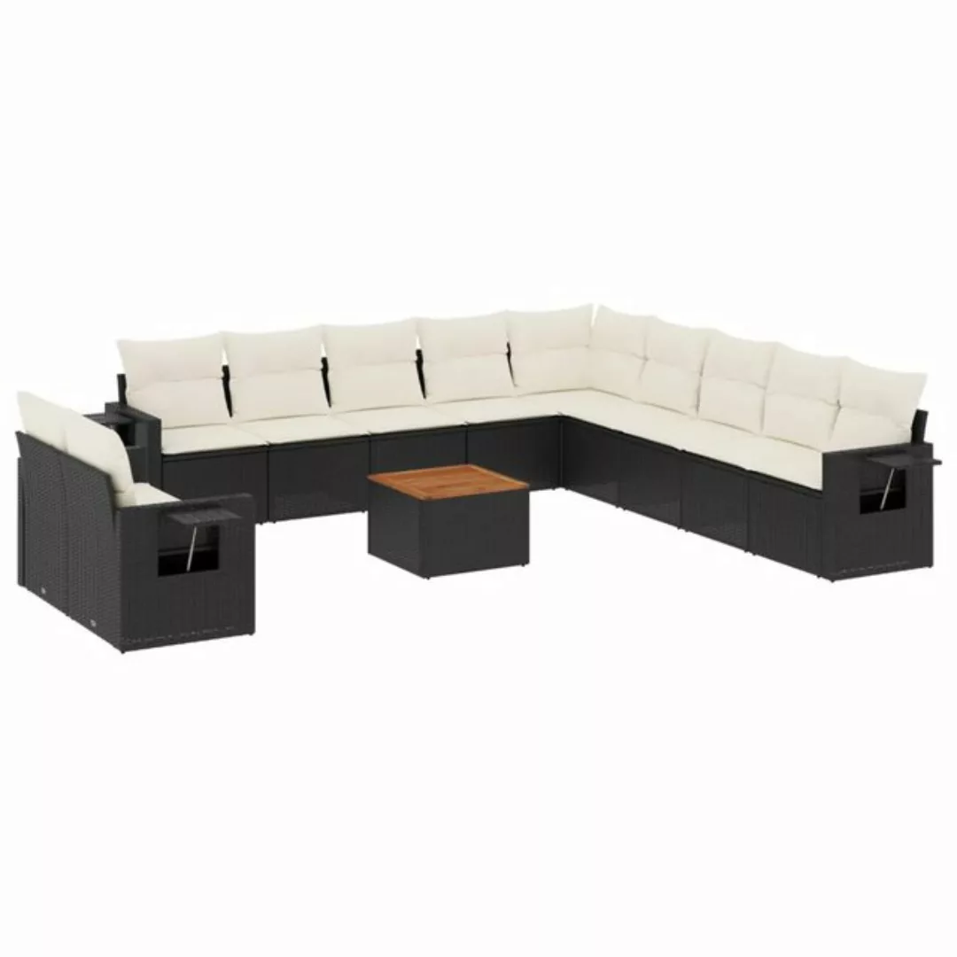 vidaXL Sofaelement 12-tlg. Garten-Sofagarnitur mit Kissen Schwarz Poly Ratt günstig online kaufen