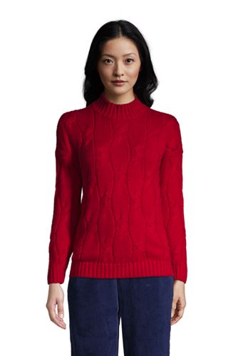 Stehkragenpullover aus Baumwollmix mit Zopfmuster, Damen, Größe: XS Normal, günstig online kaufen