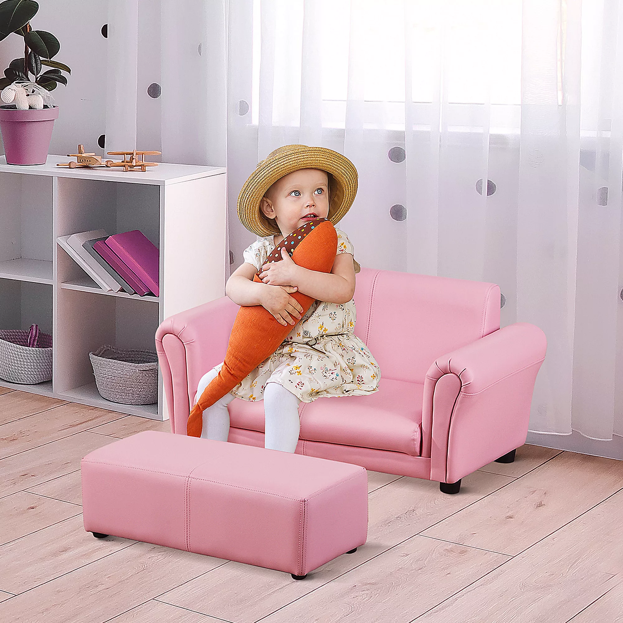 HOMCOM Kindersessel mit Fußhocker  Rosa Kindercouch & Hocker, Bequemes Sofa günstig online kaufen