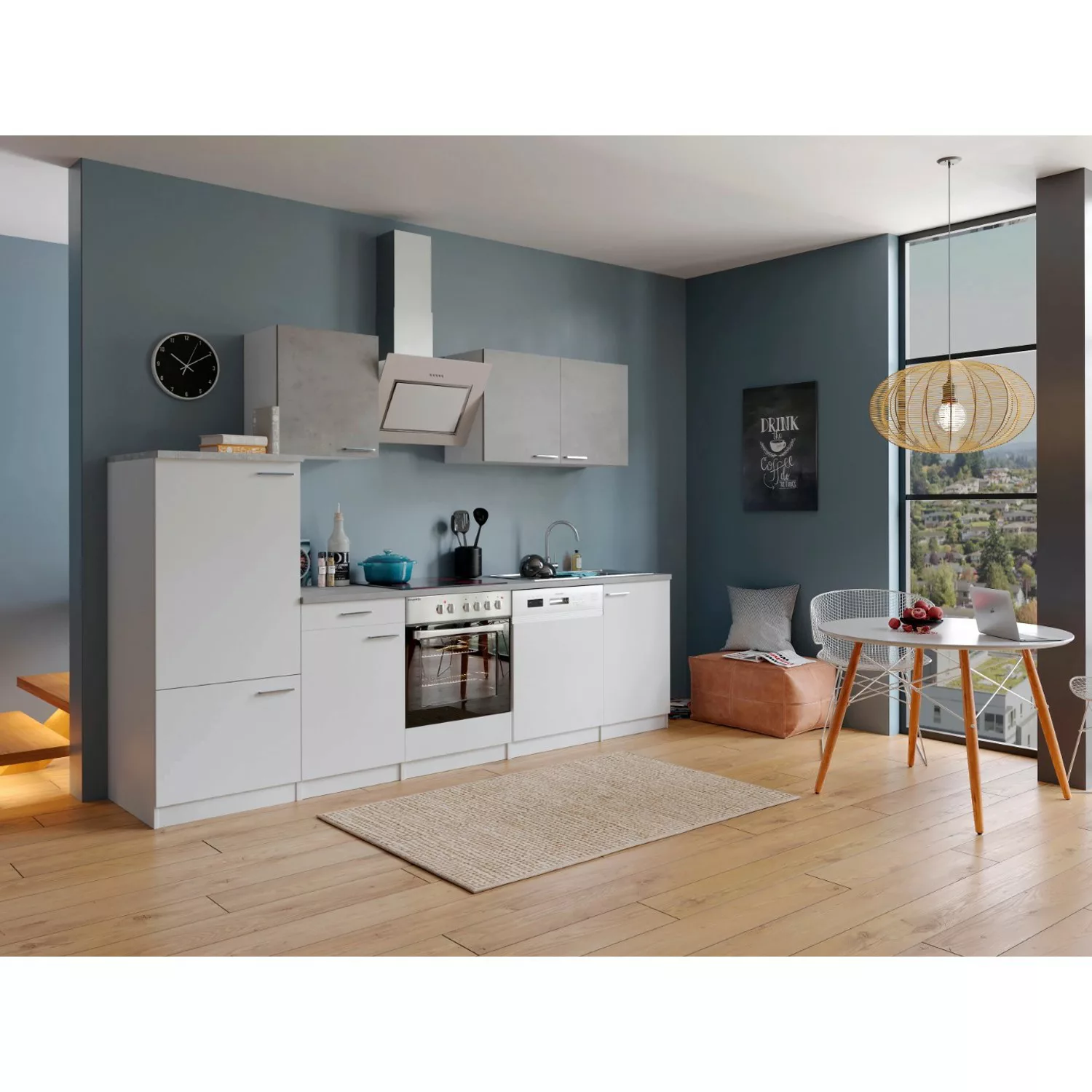 Respekta Economy Küchenzeile KB280WWBSC 280 cm Weiß-Beton Optik günstig online kaufen
