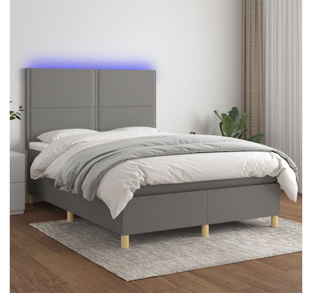 vidaXL Boxspringbett Boxspringbett mit Matratze LED Dunkelgrau 140x200 cm S günstig online kaufen