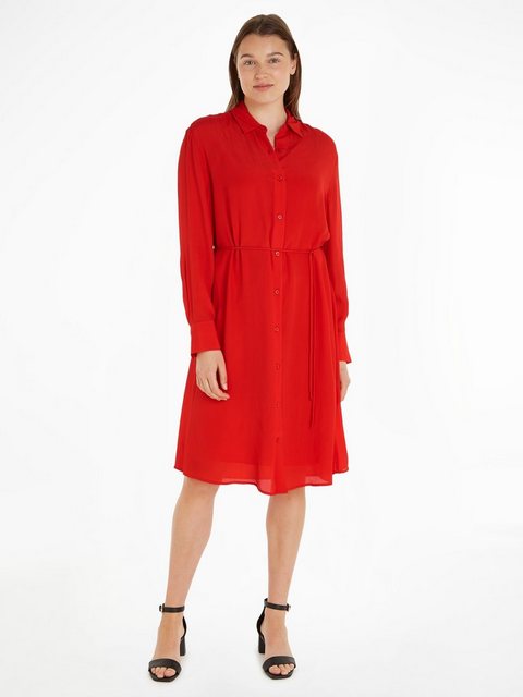 Tommy Hilfiger Blusenkleid FLUID VISCOSE CREPE KNEE DRESS mit Logopatch günstig online kaufen