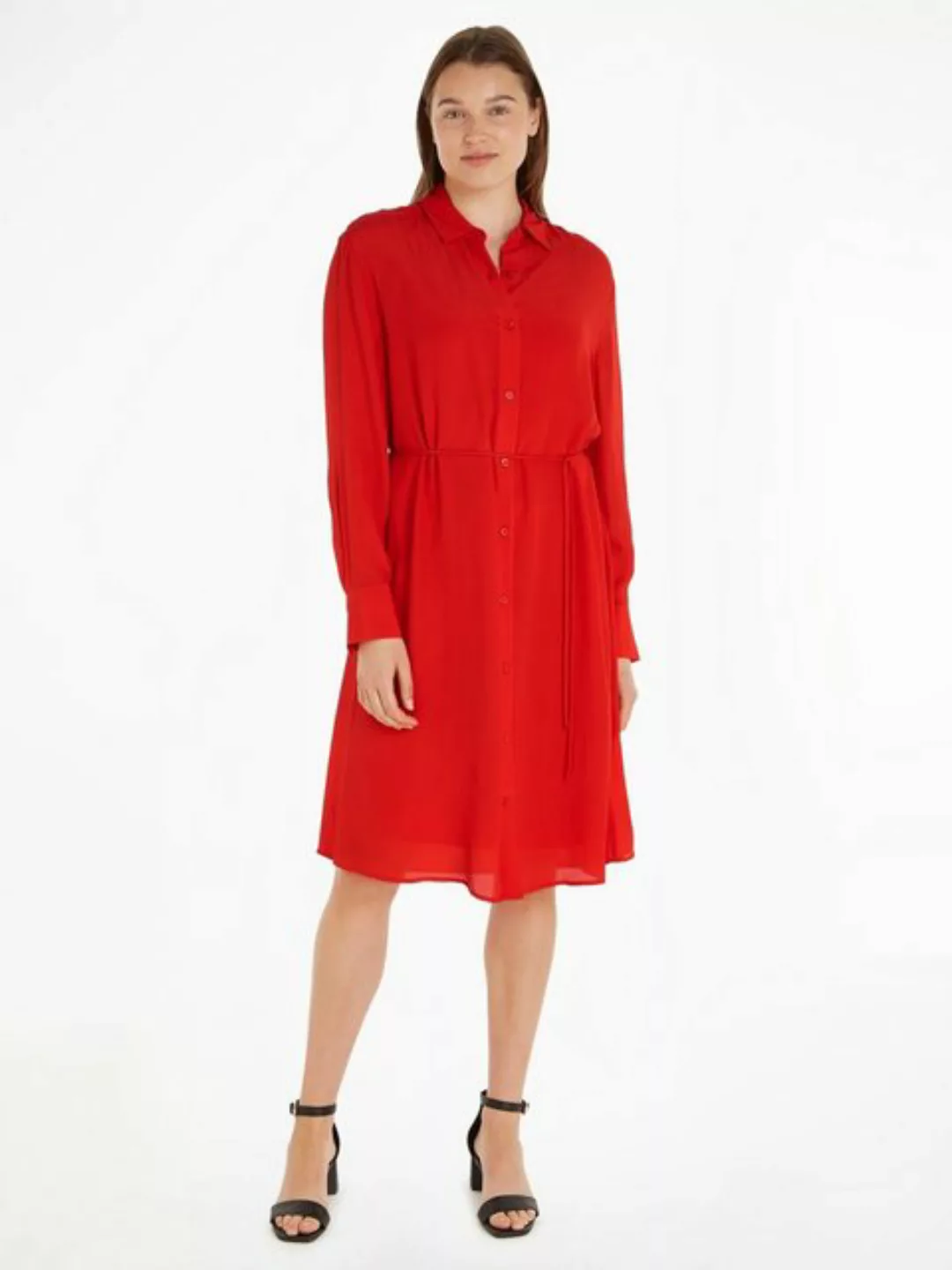 Tommy Hilfiger Blusenkleid FLUID VISCOSE CREPE KNEE DRESS mit Logopatch günstig online kaufen