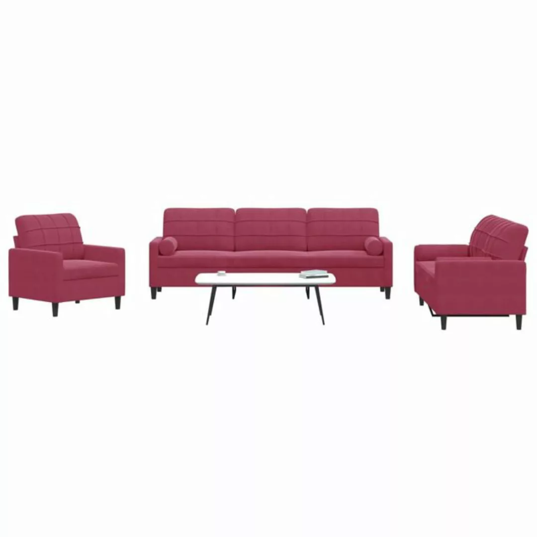 vidaXL Sofa Sofagarnitur mit Kissen Samt, mit Zierkissen, Rot günstig online kaufen