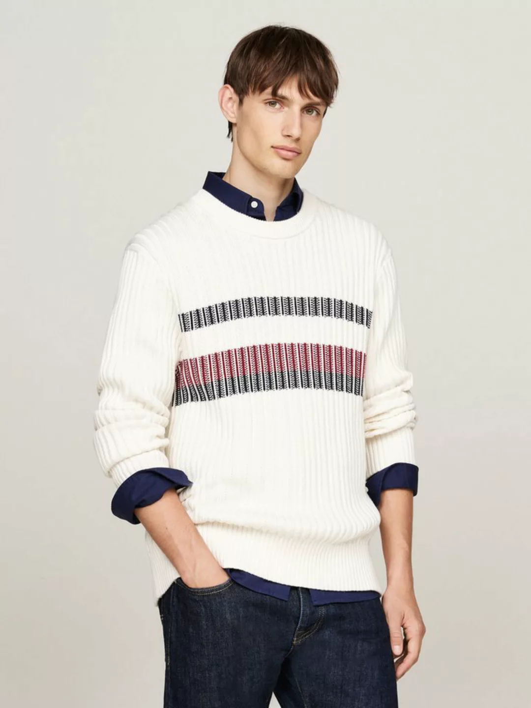 Tommy Hilfiger Rundhalspullover GLOBAL STRIPE CHUNKY RIB C NK mit auffällig günstig online kaufen