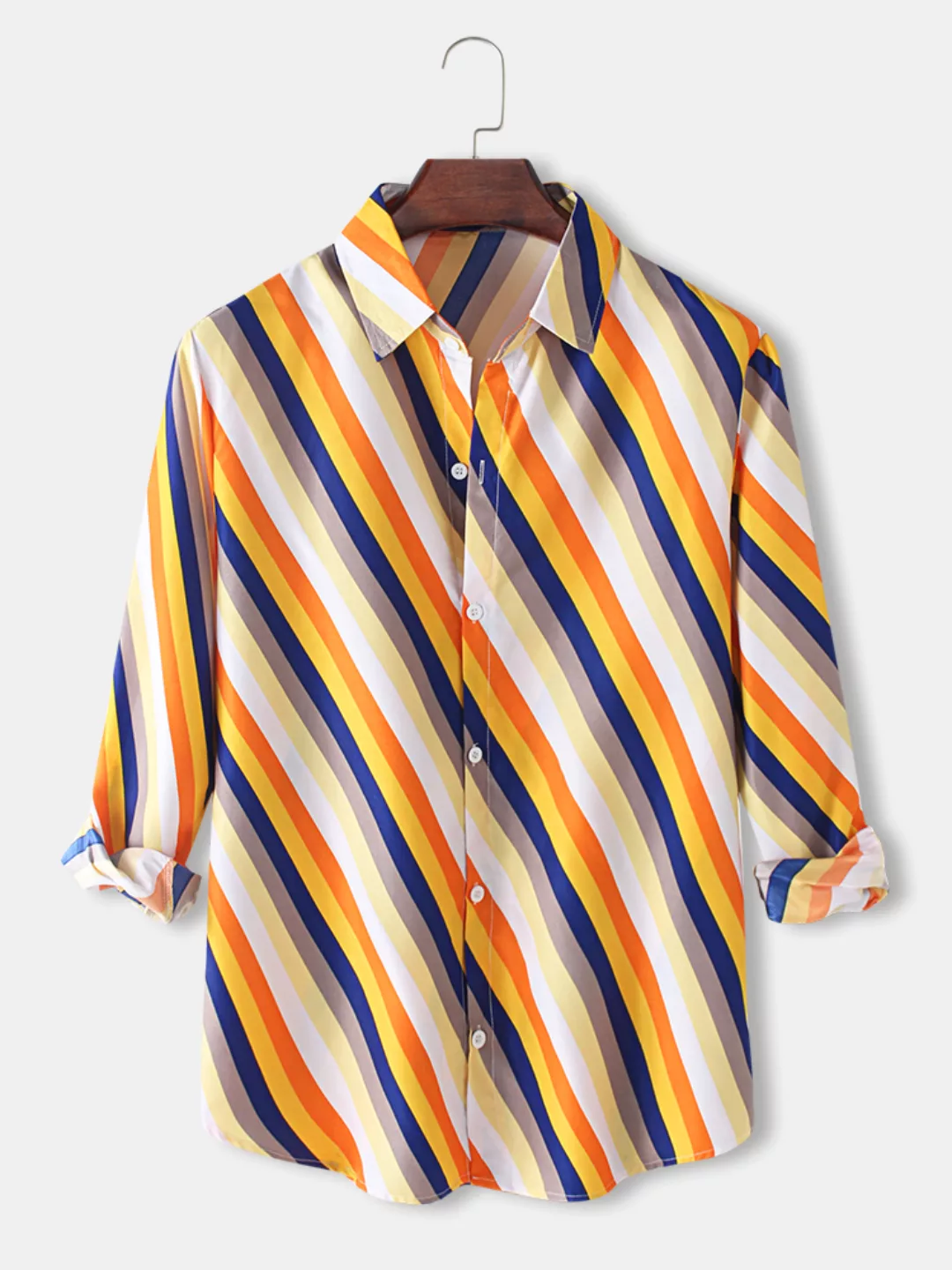 Mehrfarbige Langarmhemden mit diagonalem Streifendruck für Herren günstig online kaufen