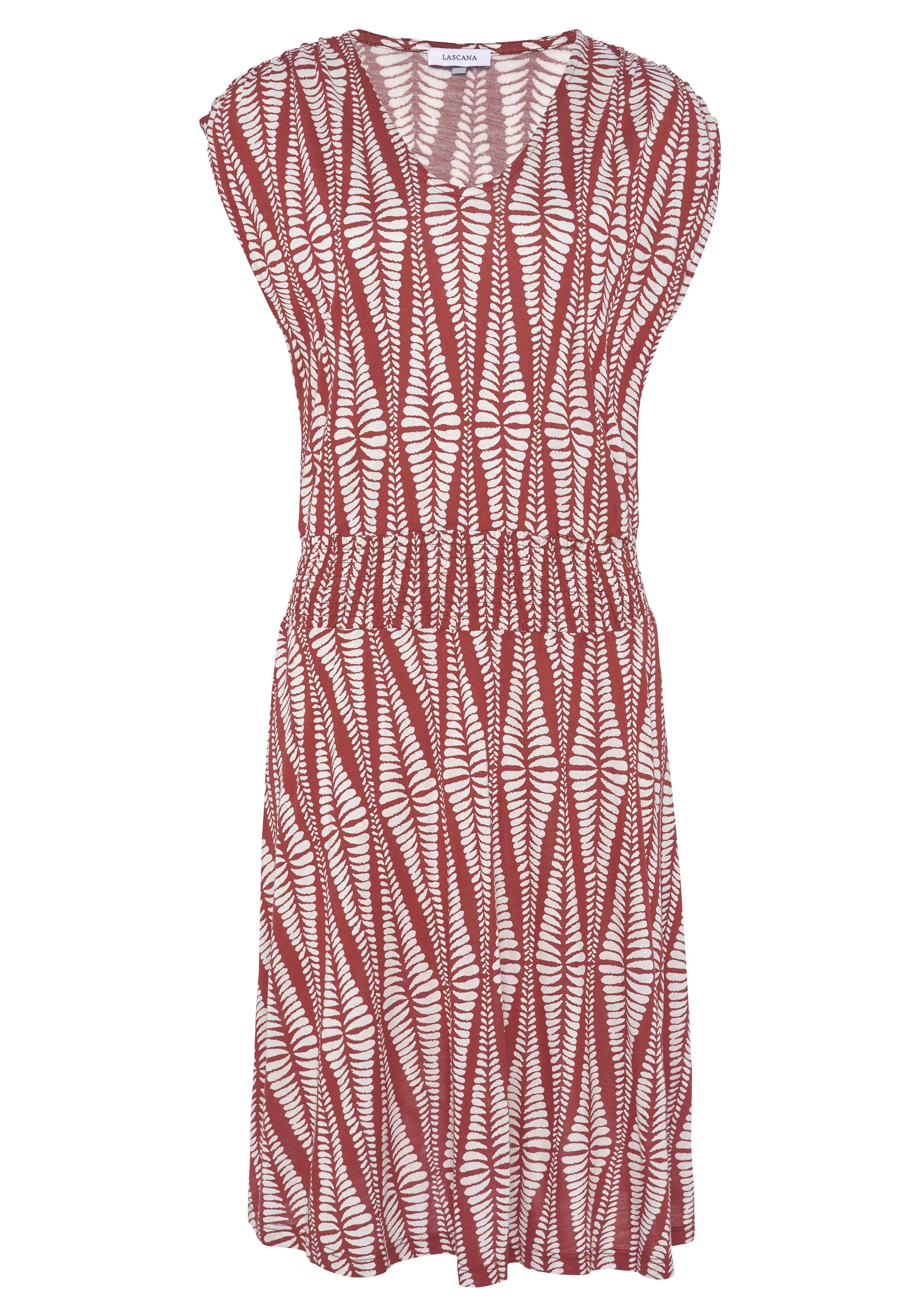 LASCANA Jerseykleid mit breitem Smokbund, kurzes Sommerkleid mit Alloverpri günstig online kaufen