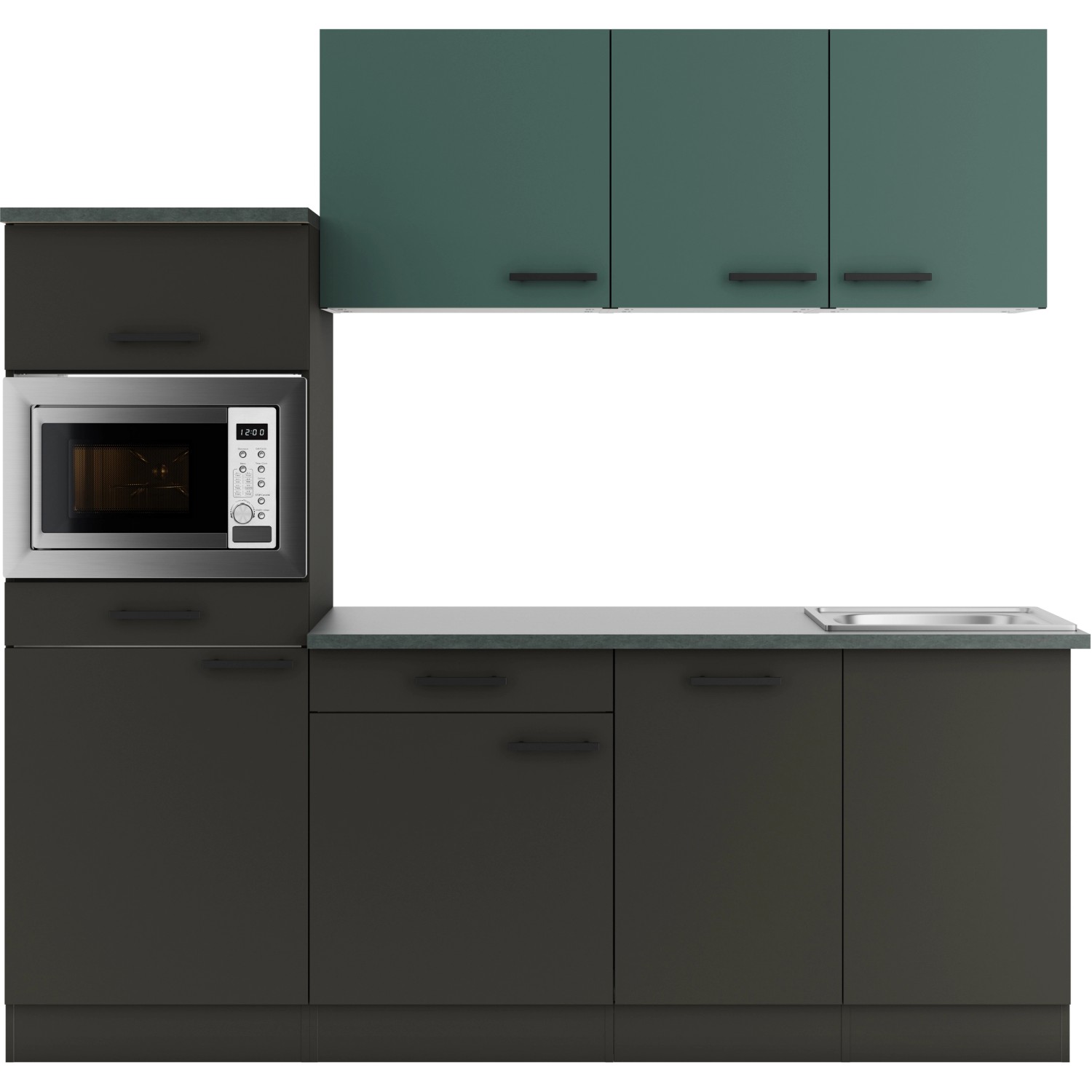 Optifit Küchenzeile KPVM 2181OE-9+ o. E-Geräte Steingrün/Anthrazit 210cm günstig online kaufen
