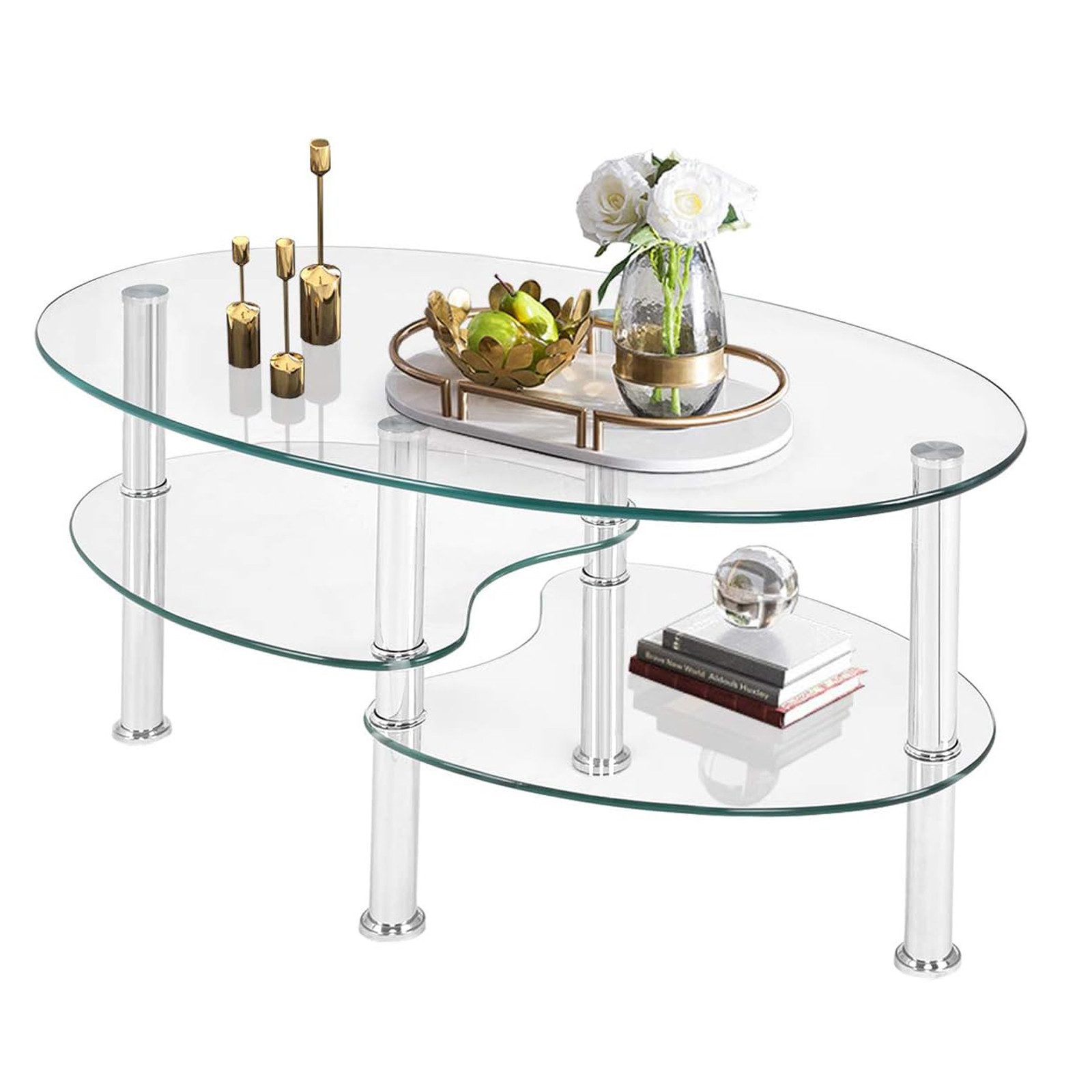 KOMFOTTEU Couchtisch Beistelltisch, 3 Ebenen Glastisch, günstig online kaufen
