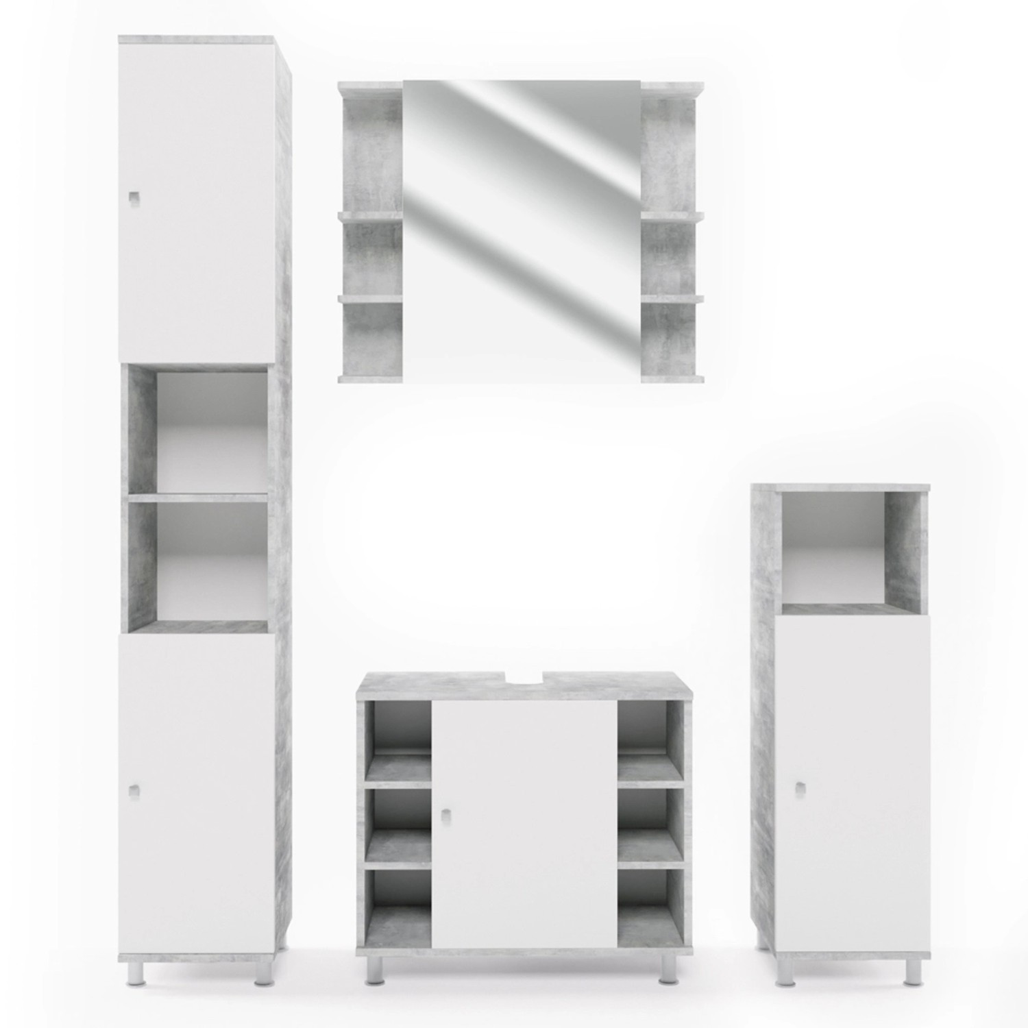Vicco Badmöbel-Set Fynn, Beton/Weiß, 4 Teile, günstig online kaufen