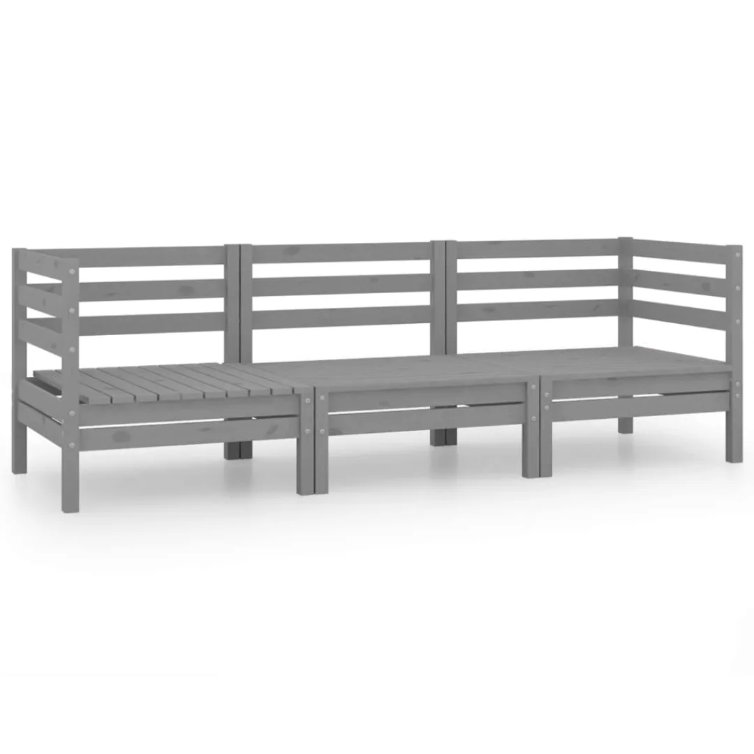 3-tlg. Garten-lounge-set Grau Kiefer Massivholz günstig online kaufen