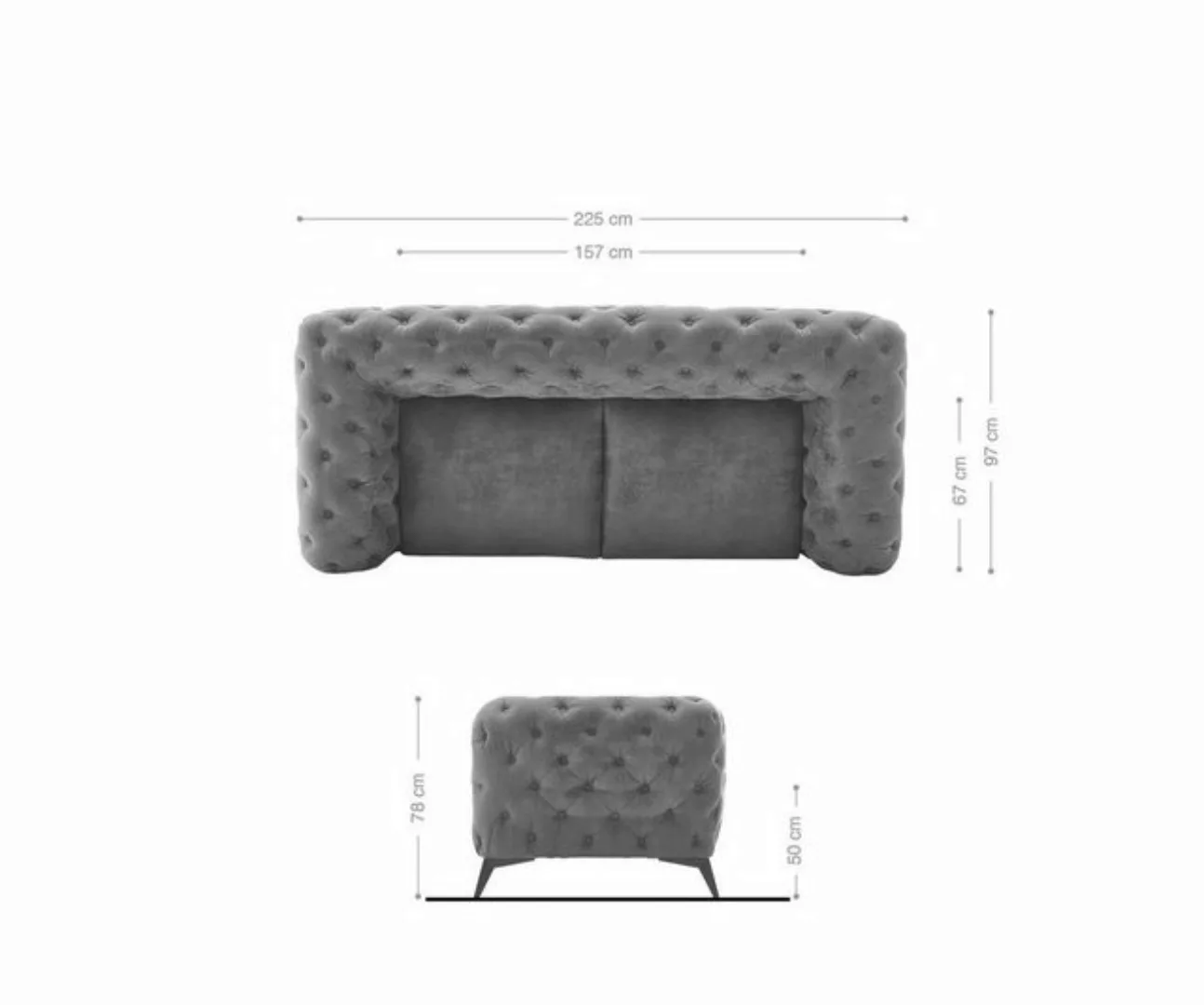DELIFE 3-Sitzer Corleone, Samt Grau 225x97 cm 3-Sitzer Couch günstig online kaufen