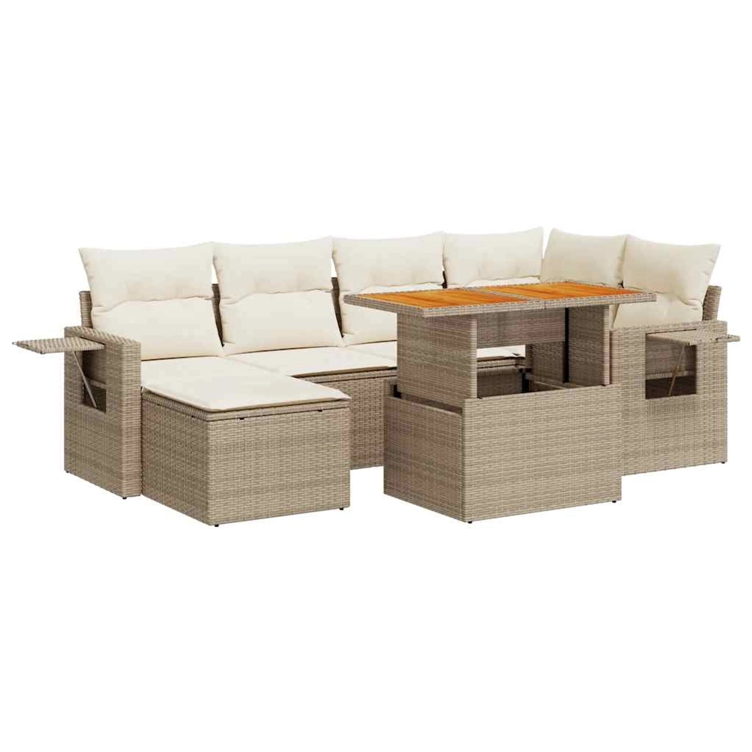vidaXL 7-Tlg Garten-Sofagarnitur mit Kissen Beige Poly Rattan 3327173 günstig online kaufen