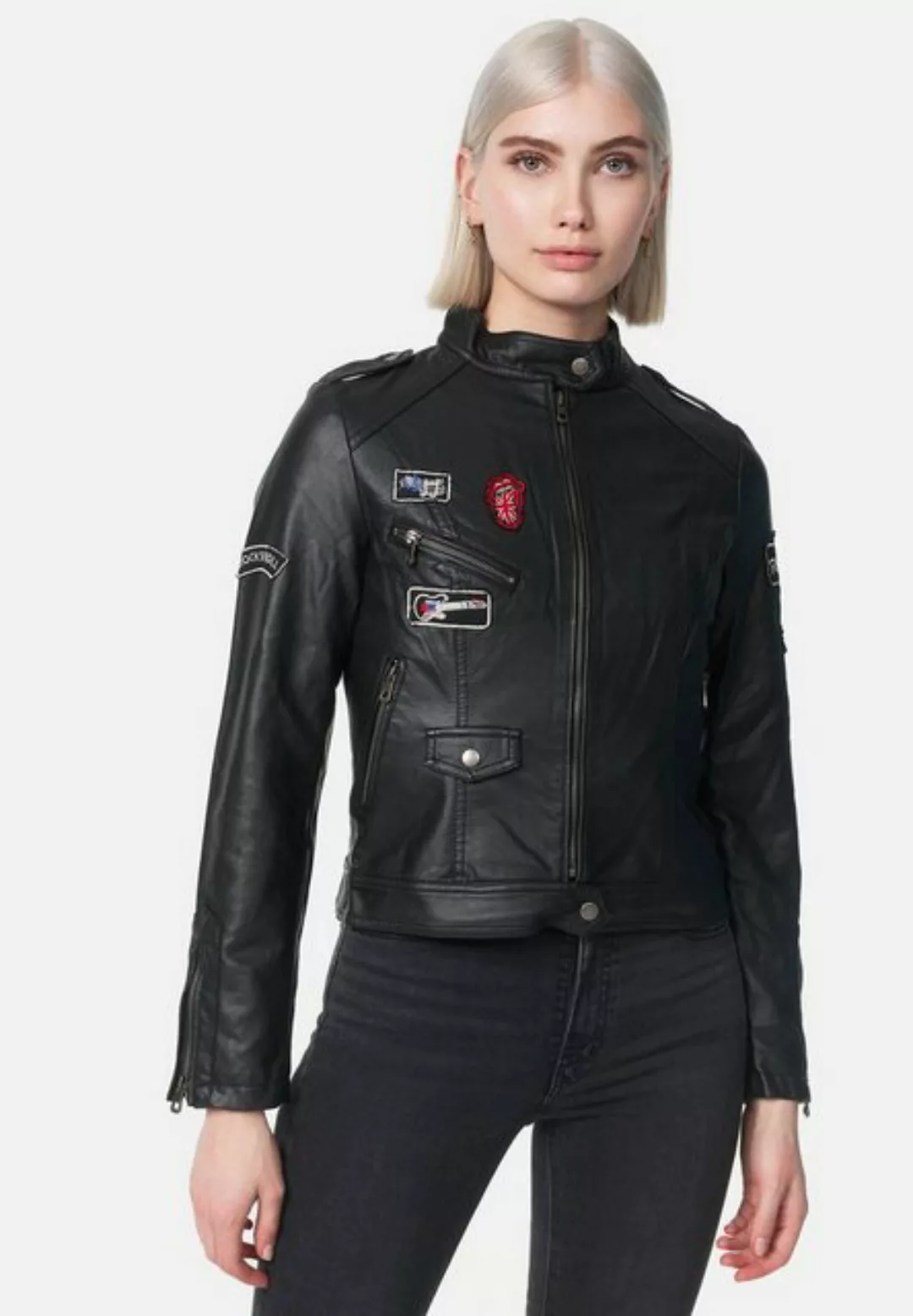 Starshocker Lederimitatjacke SS02 (Vegane Kunstleder Biker Jacke mit Patche günstig online kaufen