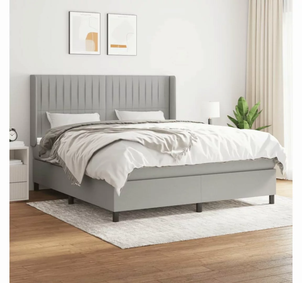 vidaXL Boxspringbett Boxspringbett mit Matratze Hellgrau 180x200 cm Stoff B günstig online kaufen