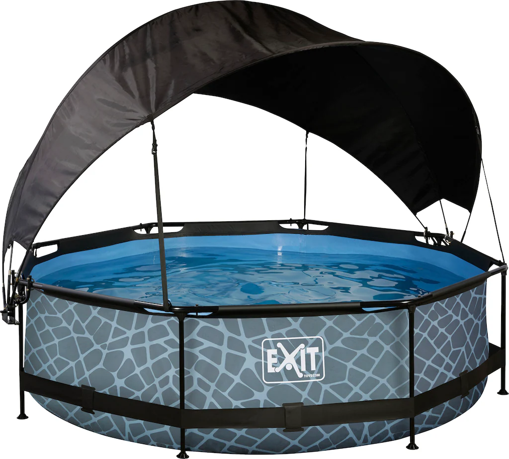 EXIT Stone Pool Grau ø 300 x 76 cm m. Filterpump u. Sonnensegel günstig online kaufen