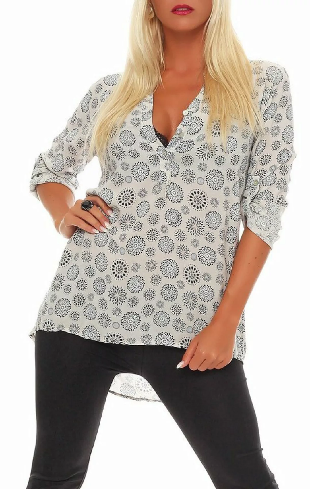 malito more than fashion Schlupfbluse 6703 Bluse mit Kreis Blumen Print 3/4 günstig online kaufen