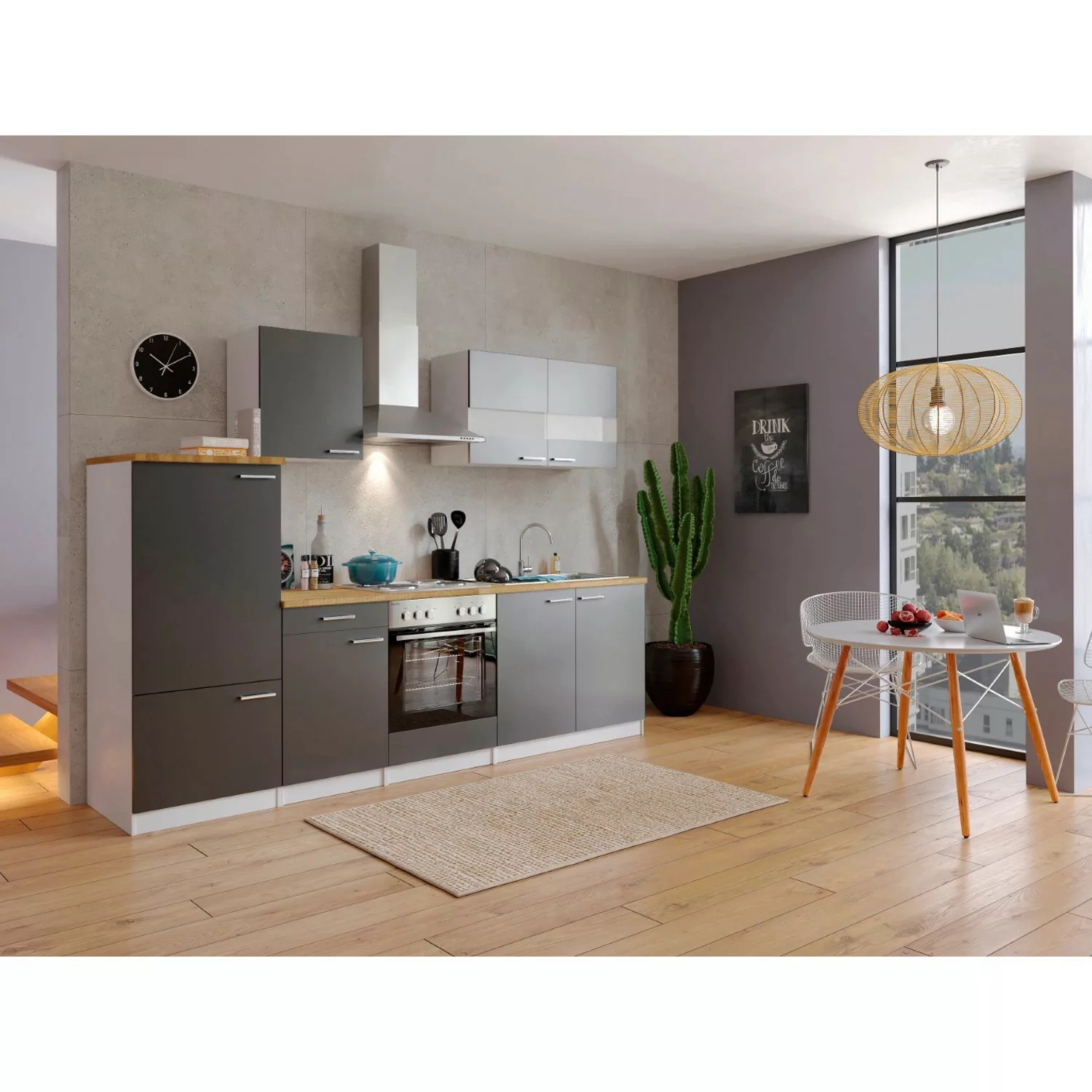 Respekta Küchenzeile KB270WG 270 cm Grau-Weiß günstig online kaufen
