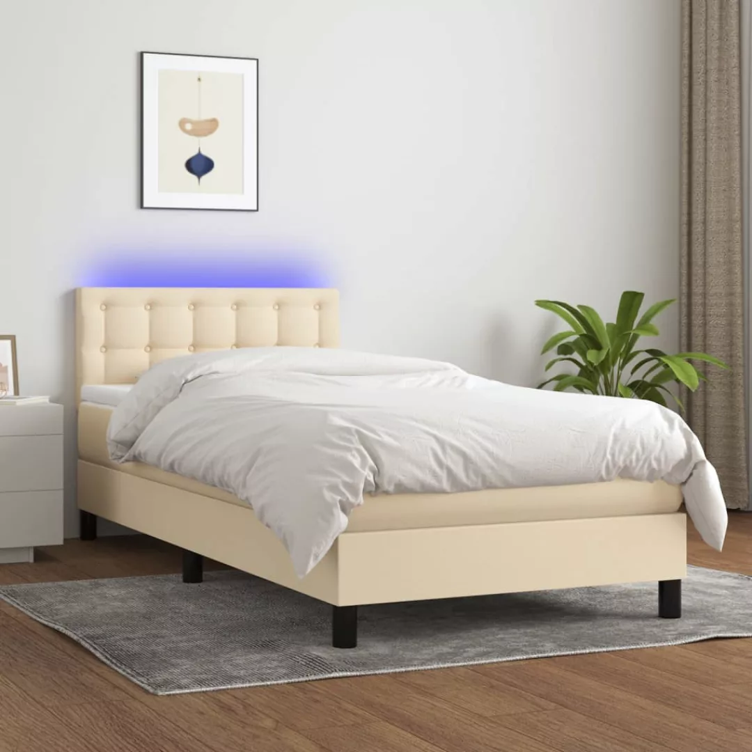 vidaXL Bettgestell Boxspringbett mit Matratze LED Creme 100x200 cm Stoff Be günstig online kaufen