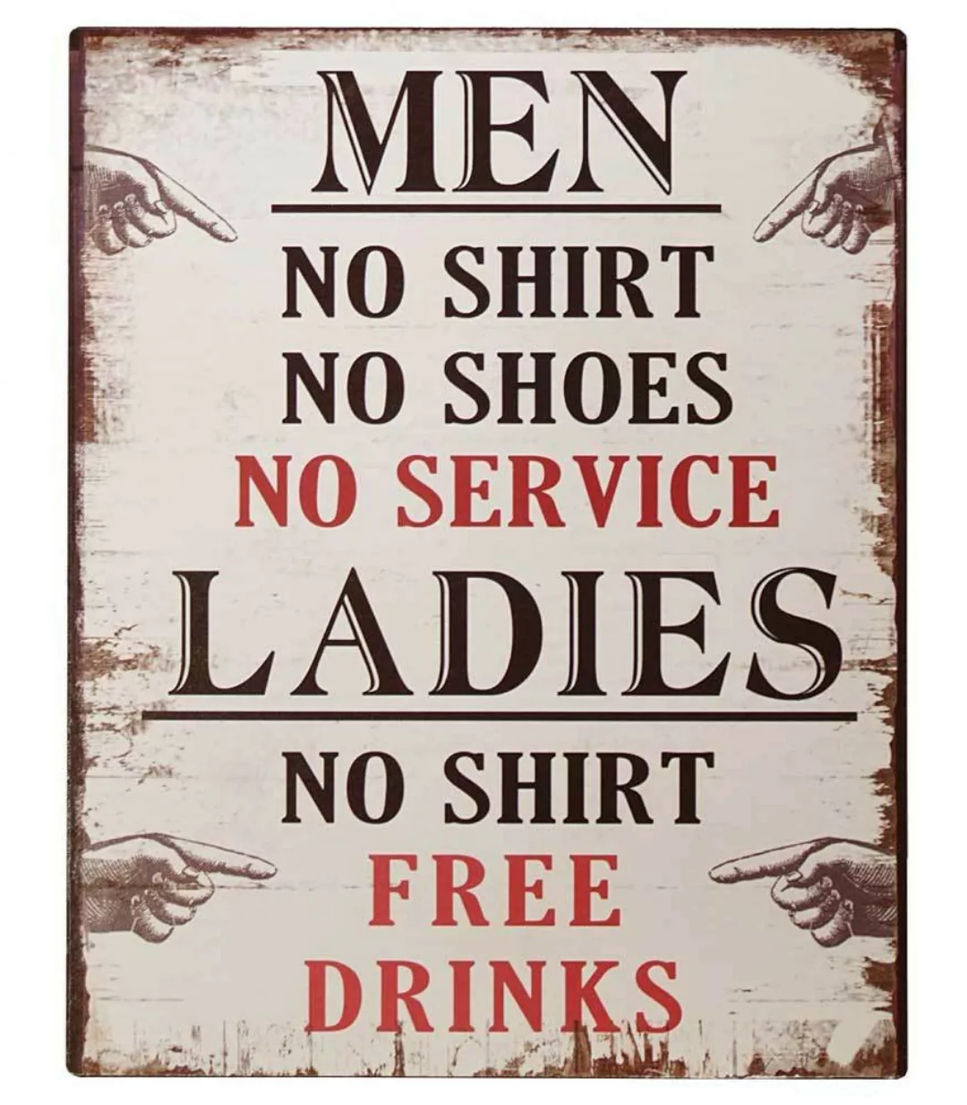 Blechschild Ladies NO SHIRT FREE DRINKS Vintage Dekoschild 25x20cm günstig online kaufen