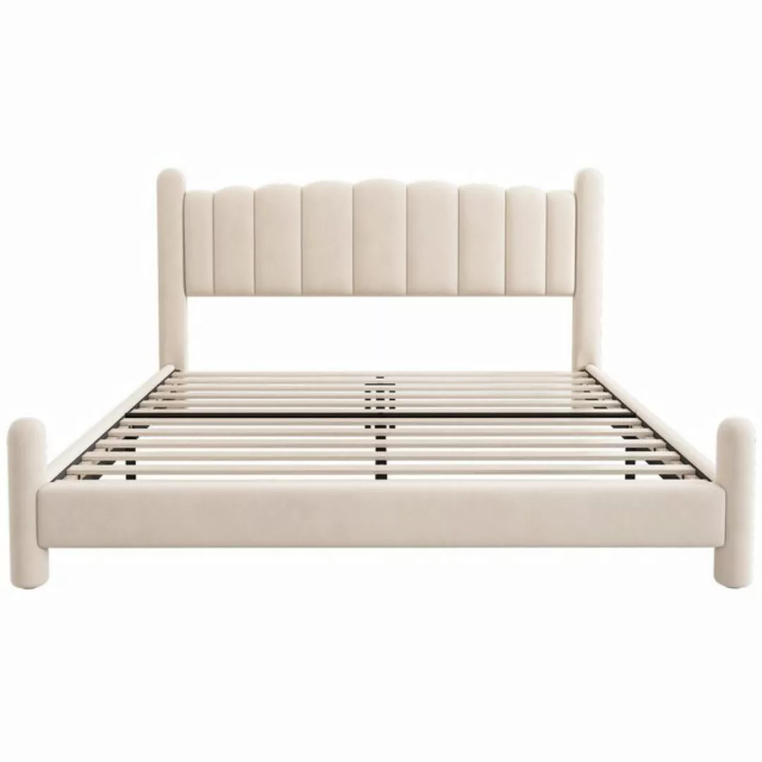 Gotagee Polsterbett Doppelbett Lattenrost Jugendbett Samt Beige Bettgestell günstig online kaufen