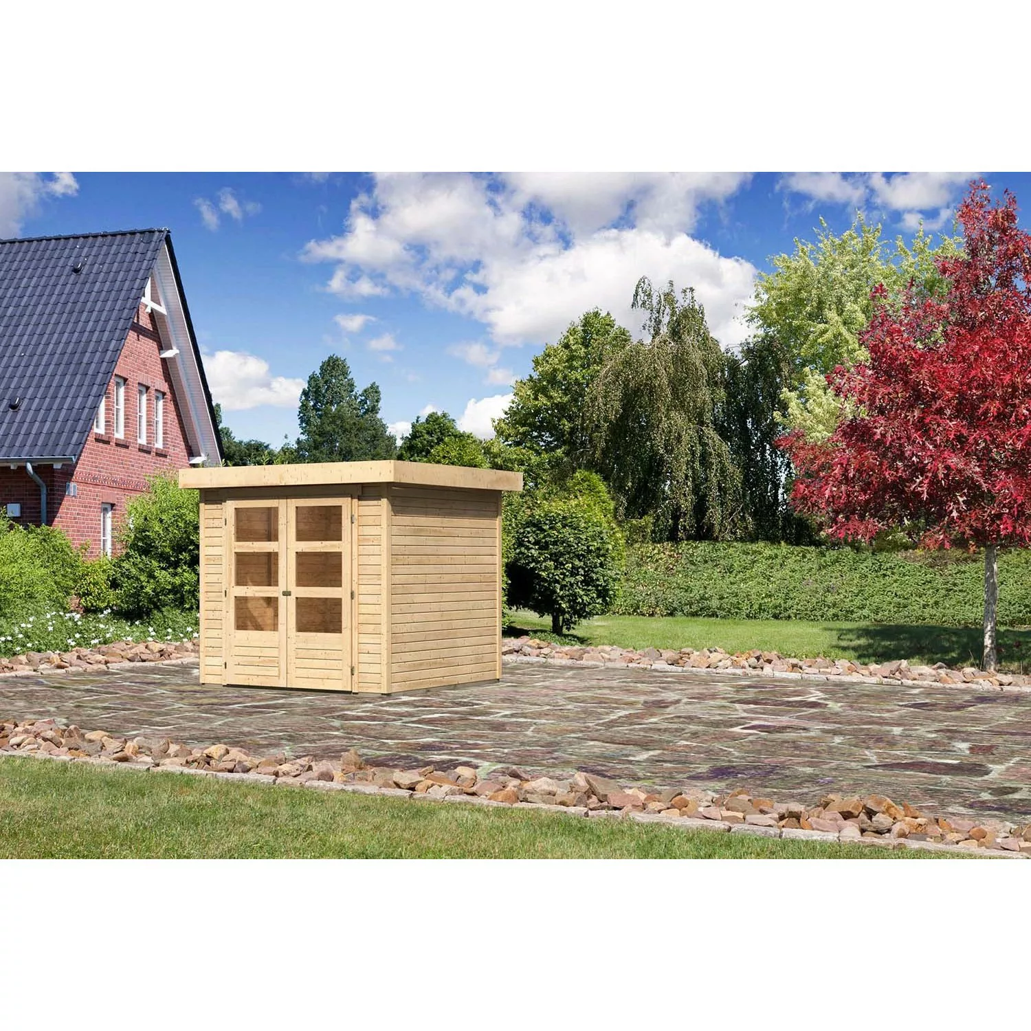 Karibu Holz-Gartenhaus Boras Natur Flachdach Unbehandelt 209 cm x 213 cm günstig online kaufen