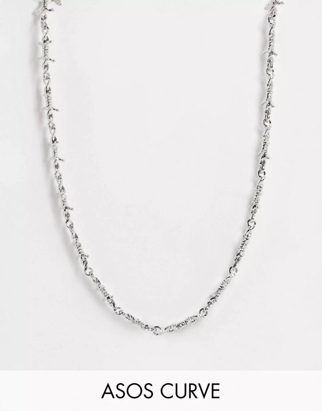 ASOS DESIGN Curve – Silberfarbene Halskette mit zartem Stacheldraht-Design günstig online kaufen