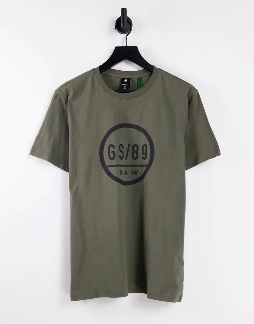 G-Star – T-Shirt in Khaki mit GS89-Grafik-Grün günstig online kaufen