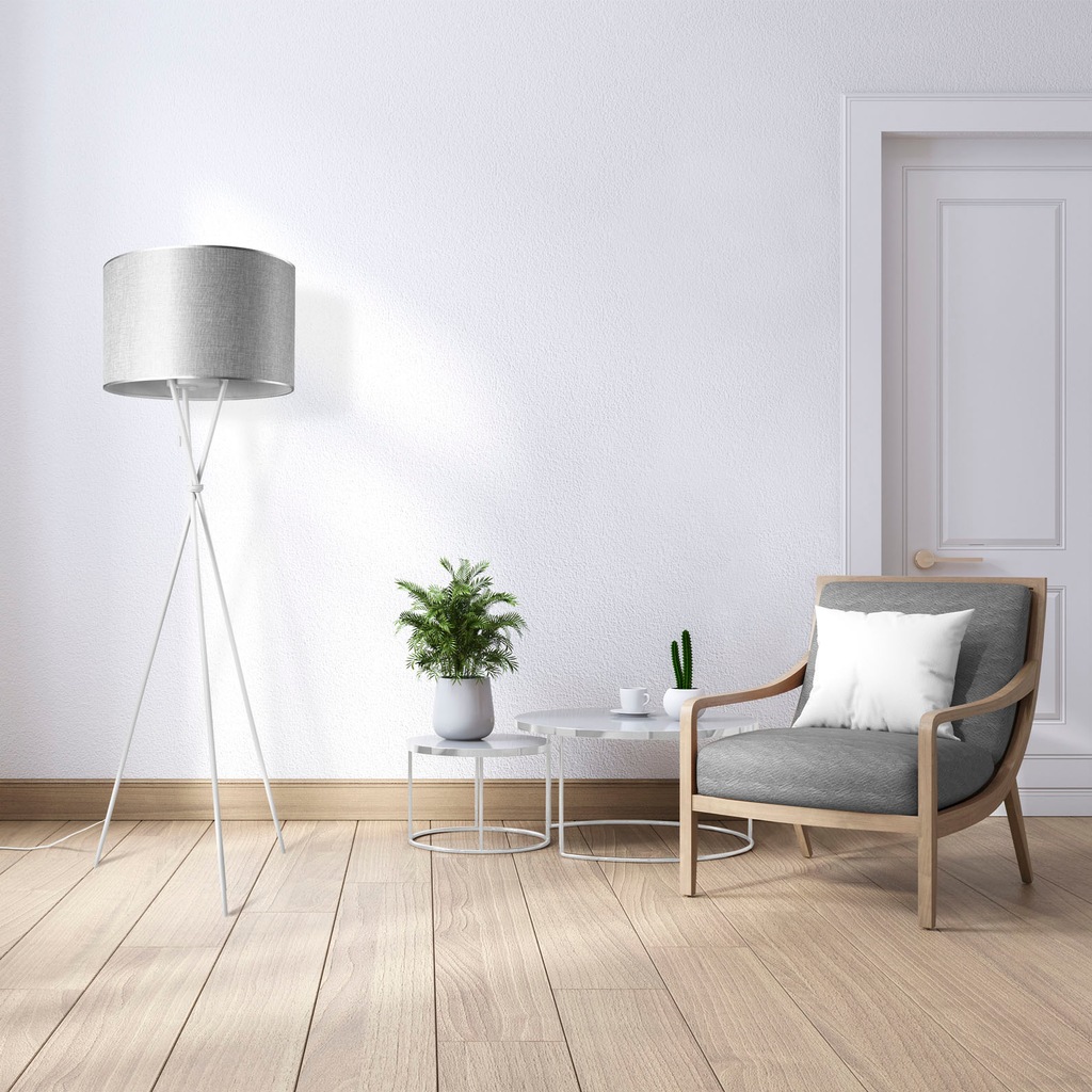 Paco Home Stehlampe »KATE CANVAS UNI COLOR«, Wohnzimmer Dreibein Stoffschir günstig online kaufen