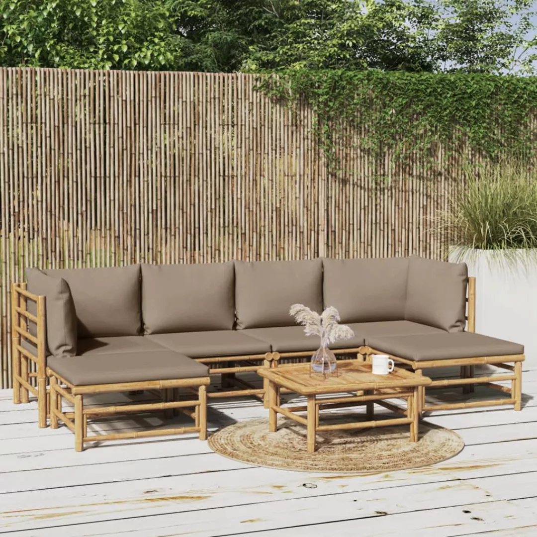Vidaxl 7-tlg. Garten-lounge-set Mit Taupe Kissen Bambus günstig online kaufen