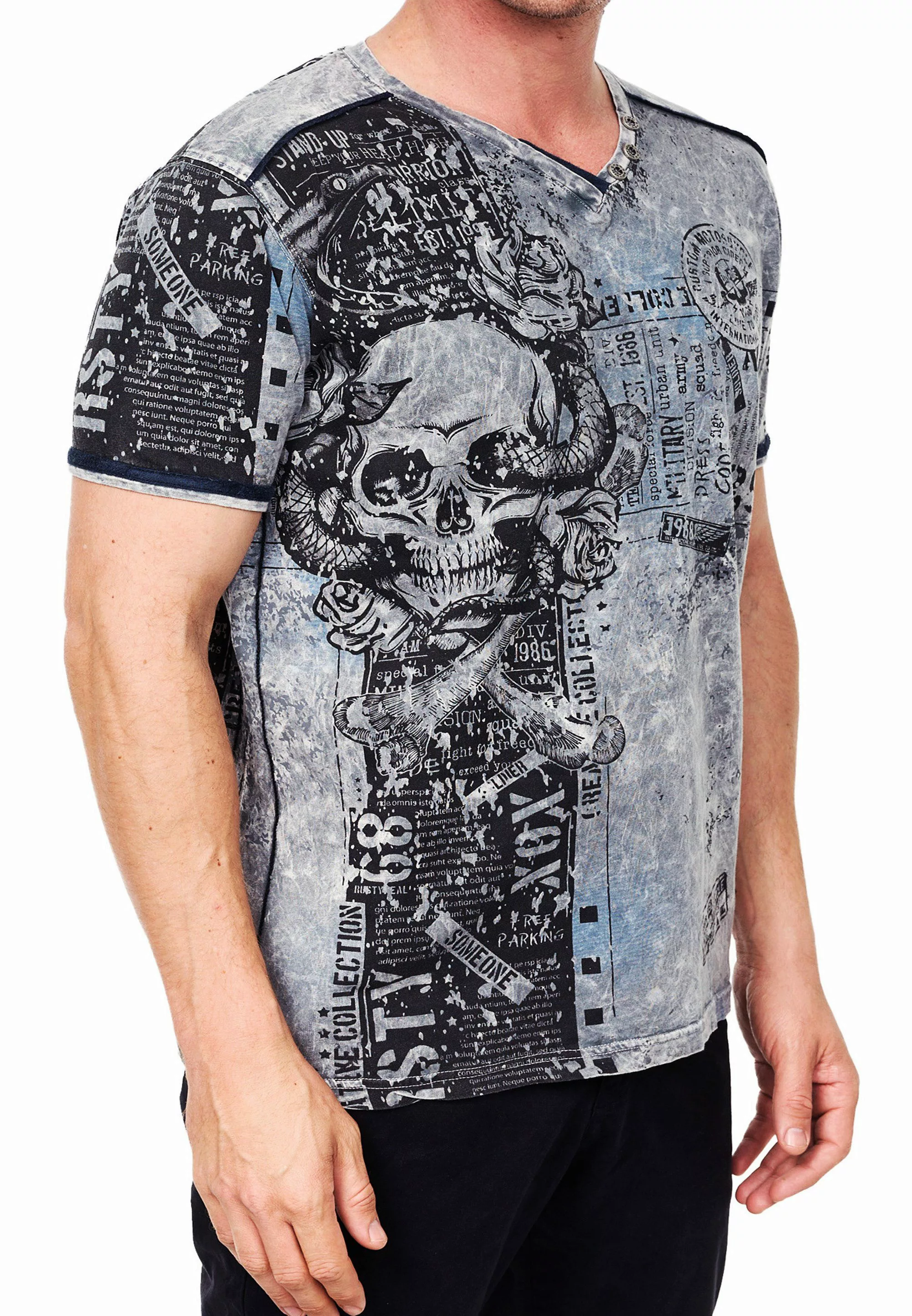 R-NEAL T-Shirt Designer Herren T-Shirt Verwaschen günstig online kaufen