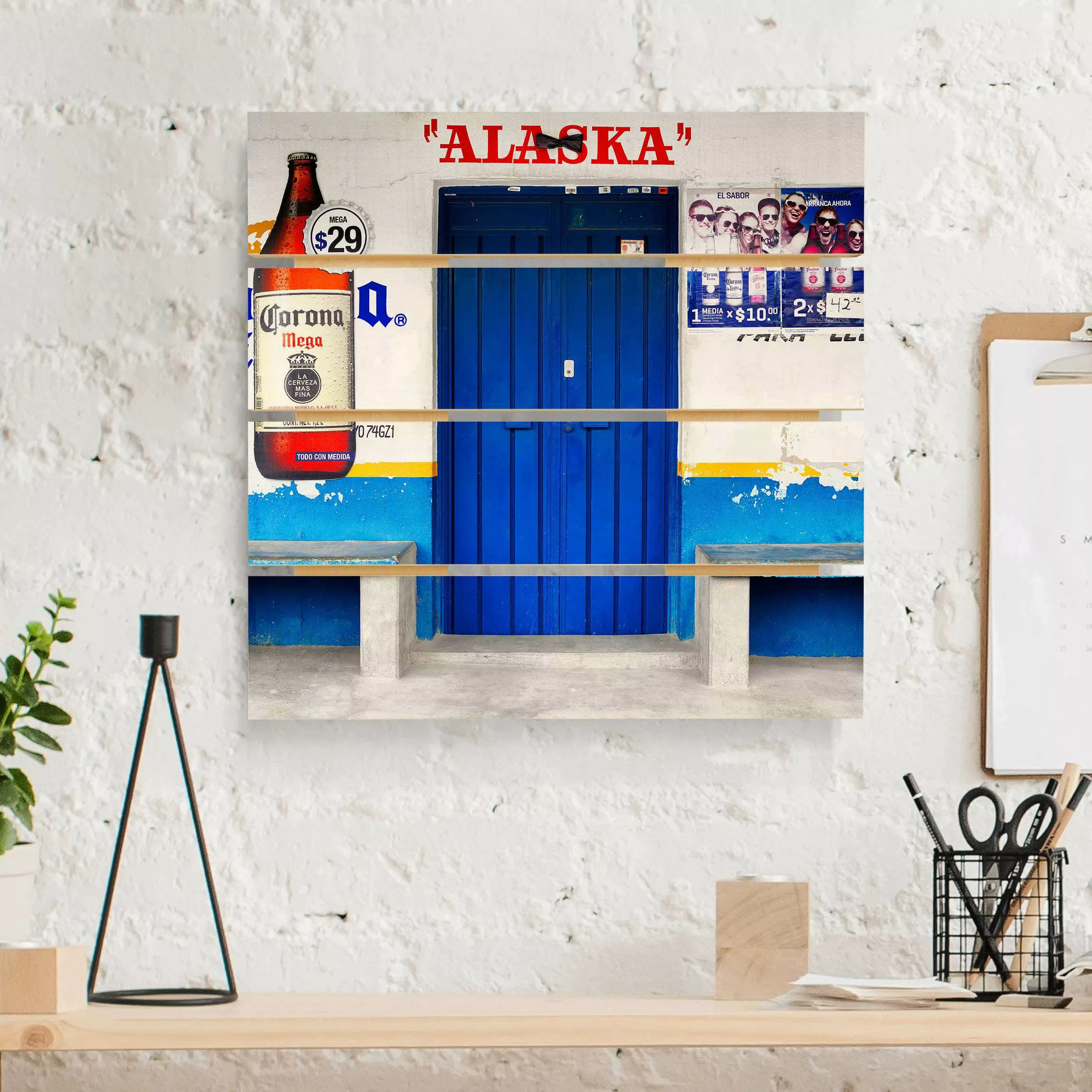 Holzbild Plankenoptik Architektur & Skyline - Quadrat ALASKA Blue Bar günstig online kaufen