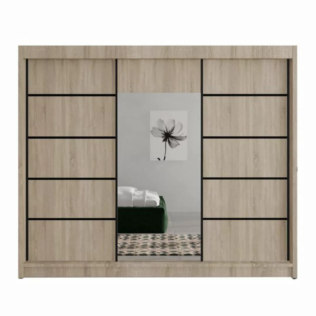 Beautysofa Schiebetürenschrank Monika (3-türig Schrank mit Spiegel, 200 cm günstig online kaufen