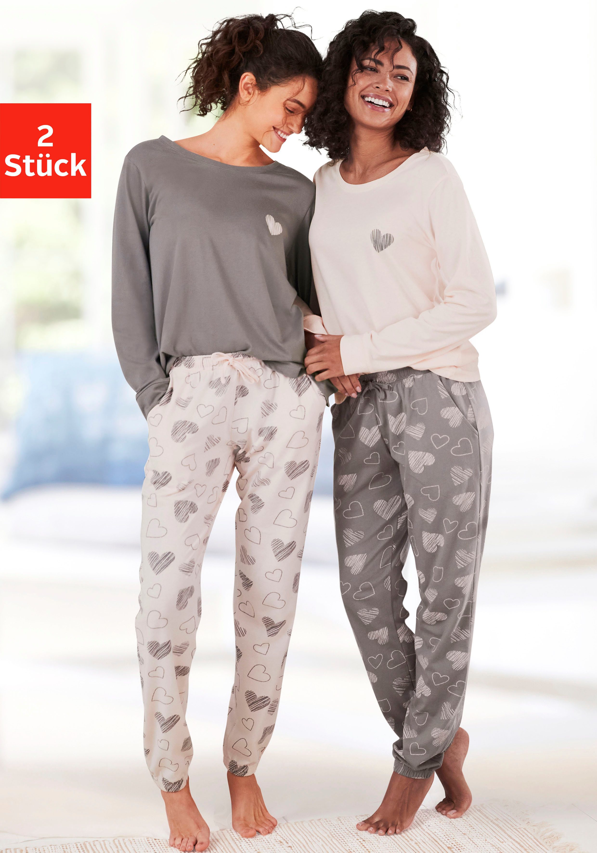 Vivance Dreams Pyjama, (2 Stück), mit Herz-Print günstig online kaufen