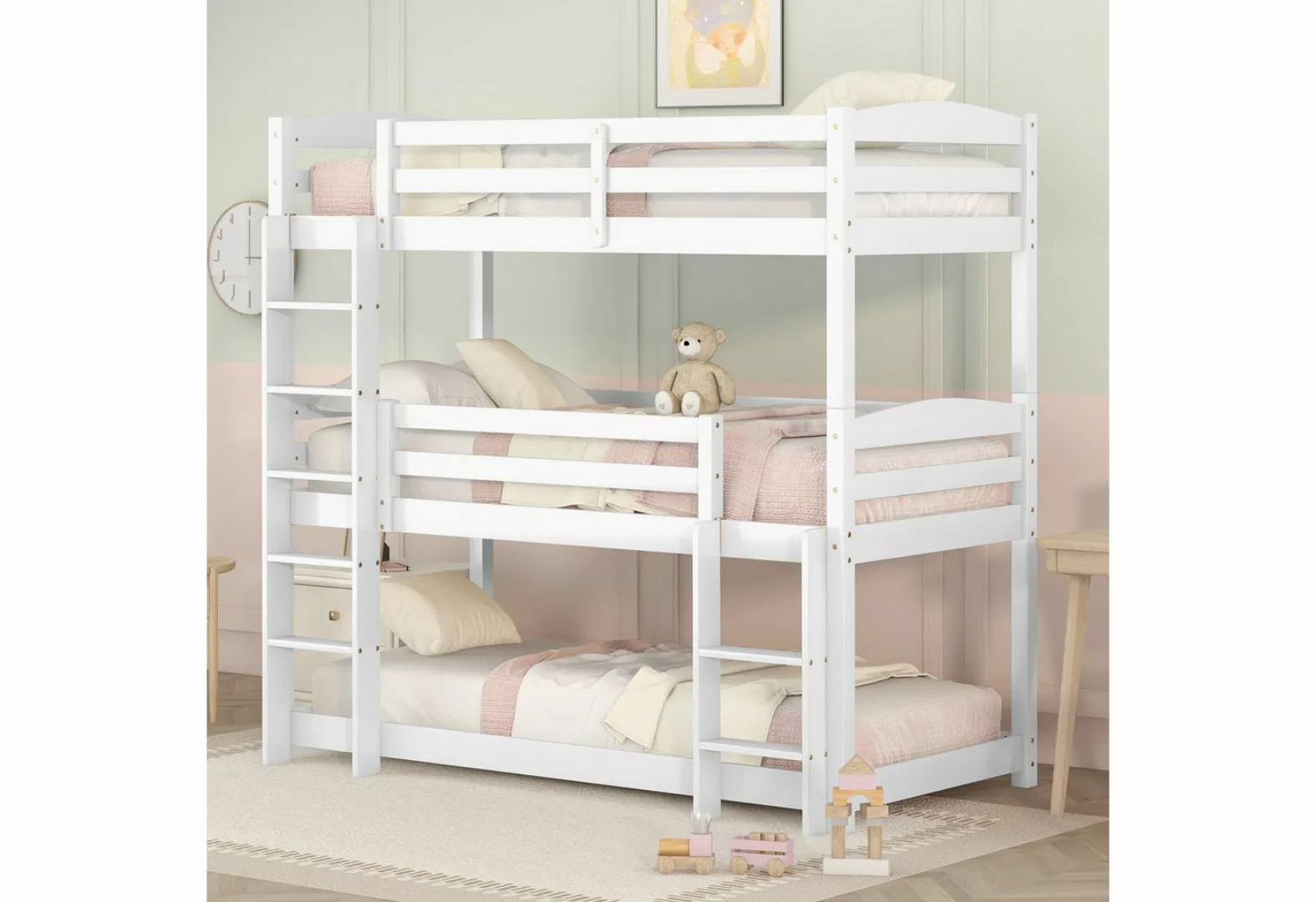 KoDise Bett Kinderbett 90*200cm Dreier-Holzbett Hochbett für Kinder Jugend günstig online kaufen