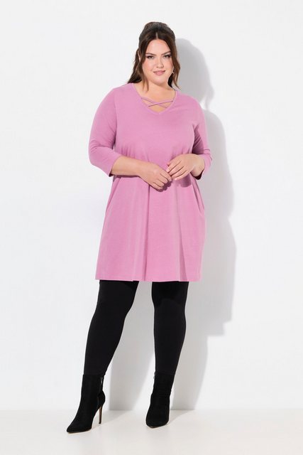 Ulla Popken Longshirt Longshirt Zierbänder A-Linie V-Ausschnitt 3/4-Arm günstig online kaufen