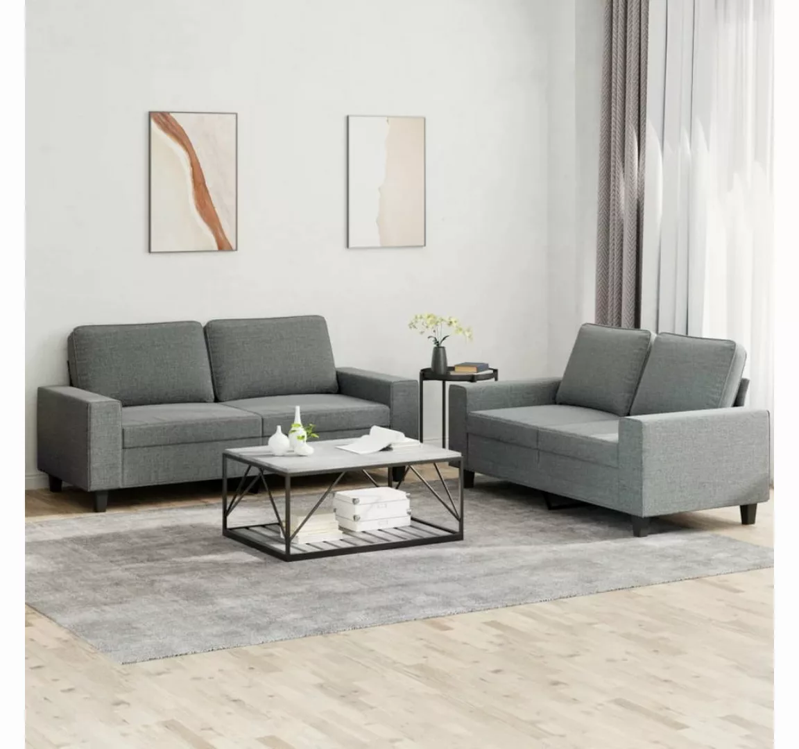 vidaXL Sofa Sofagarnitur Set mit Kissen Stoff, 2-tlg., Dunkelgrau günstig online kaufen