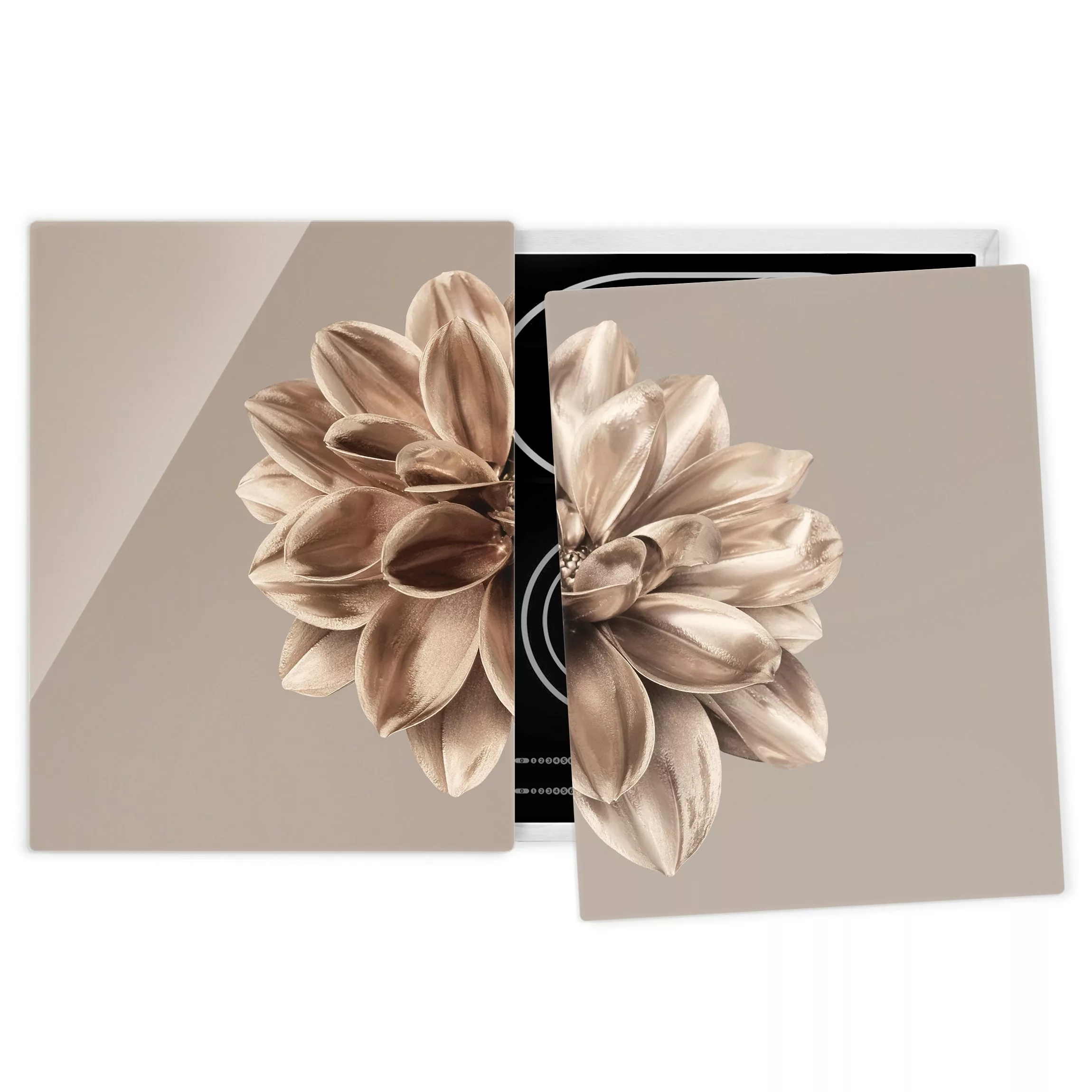 Herdabdeckplatte Blumen Dahlie Bronze Metallic Mokka Zentriert günstig online kaufen