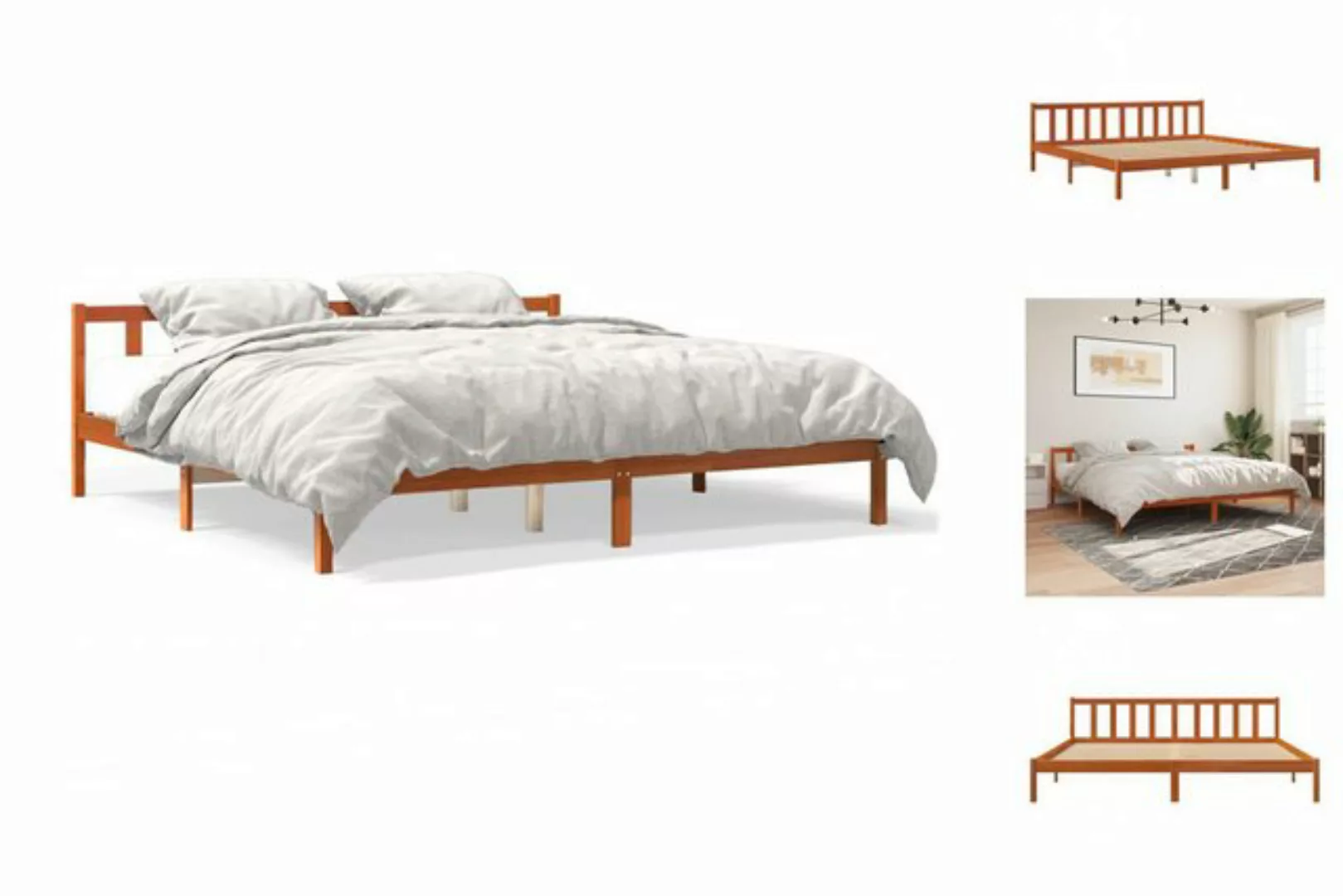vidaXL Bettgestell Massivholzbett Wachsbraun 180x200 cm Kiefer Bett Bettges günstig online kaufen