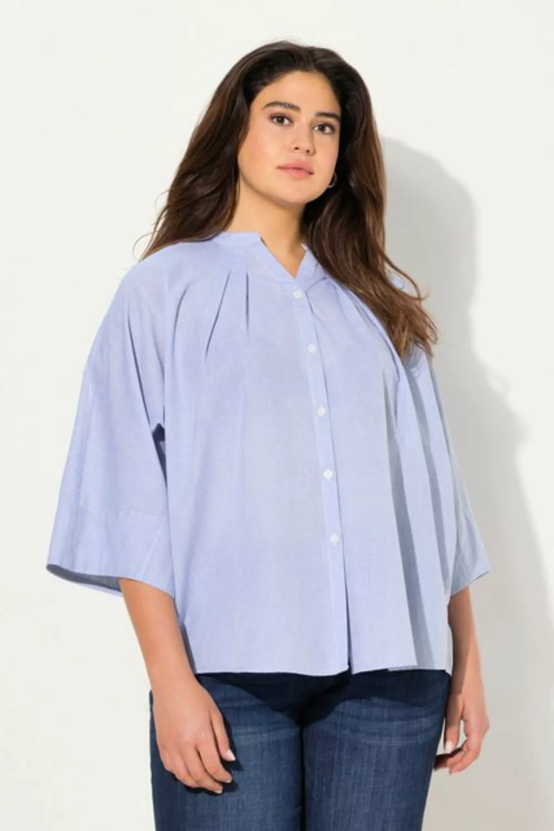 Ulla Popken Tunika Bluse Zierfalten Oversized V-Ausschnitt günstig online kaufen