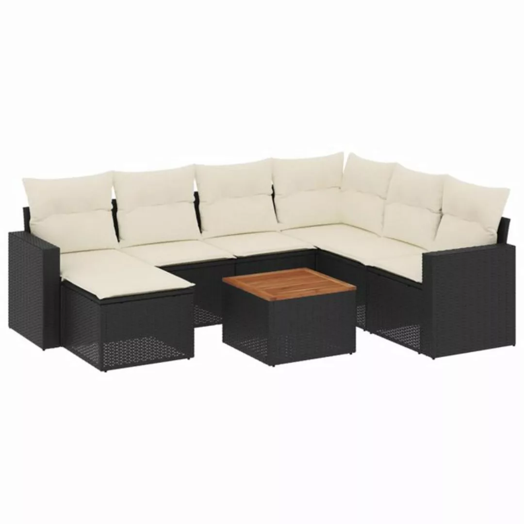 vidaXL Sofaelement 8-tlg. Garten-Sofagarnitur mit Kissen Schwarz Poly Ratta günstig online kaufen