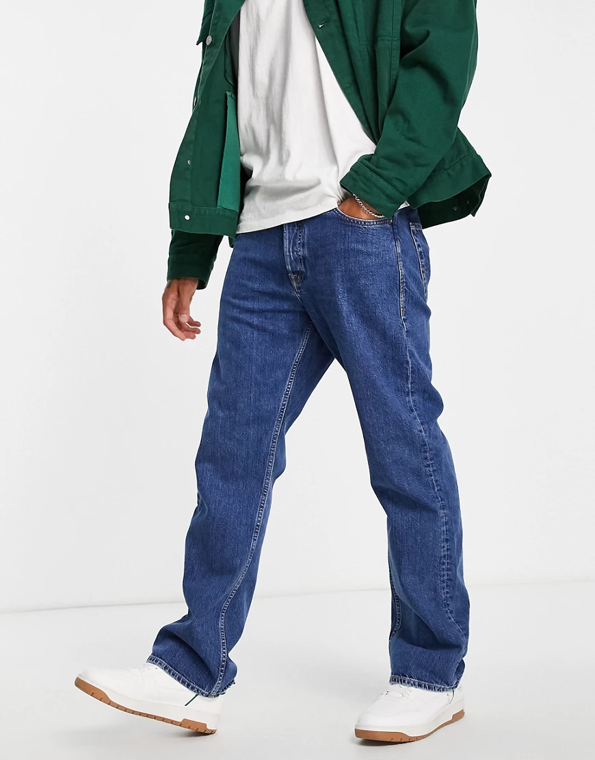 Jack & Jones Intelligence – Cliff – Jeans mit Baggy-Passform in Dunkelblau günstig online kaufen
