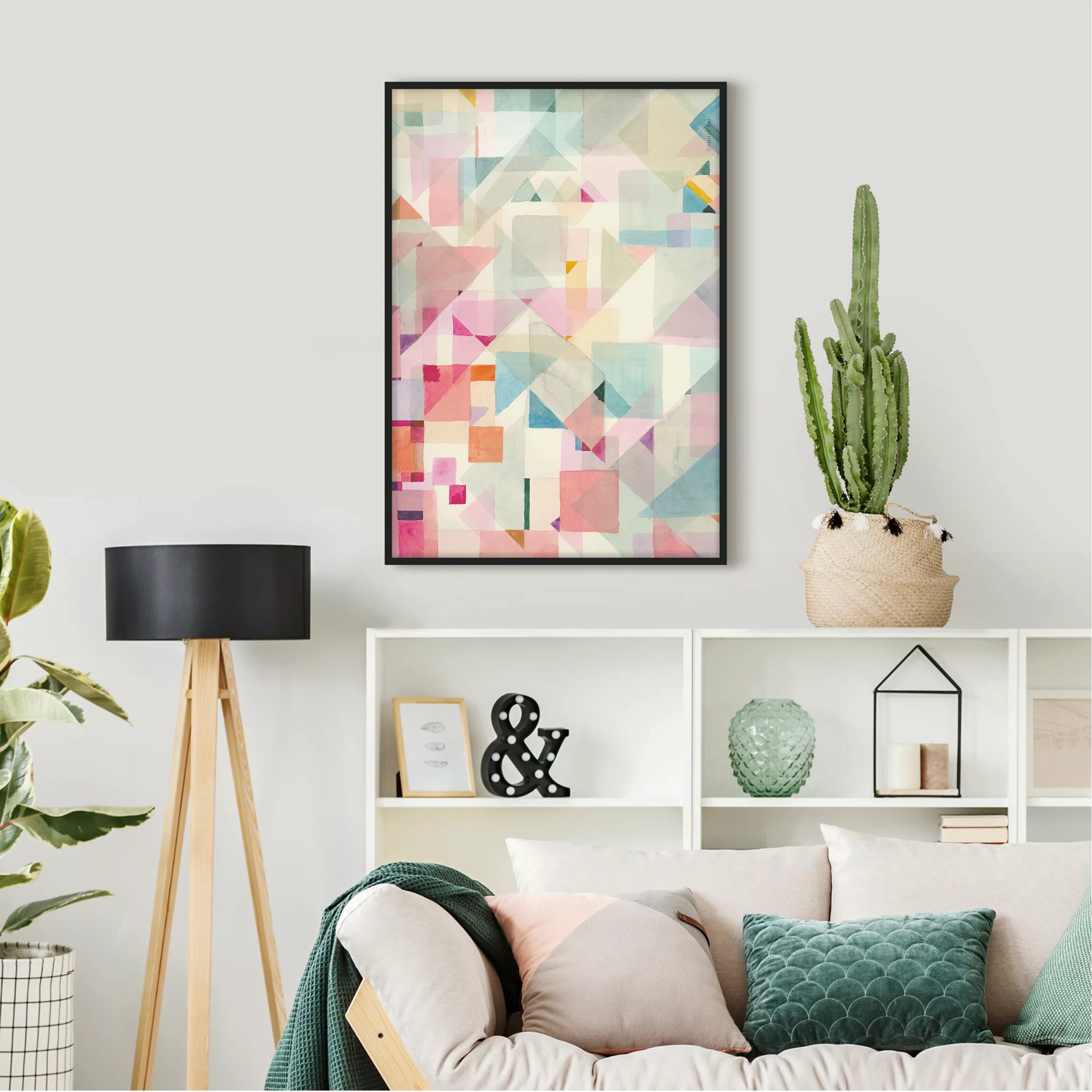 Bild mit Rahmen Pastellfarbene Dreiecke günstig online kaufen