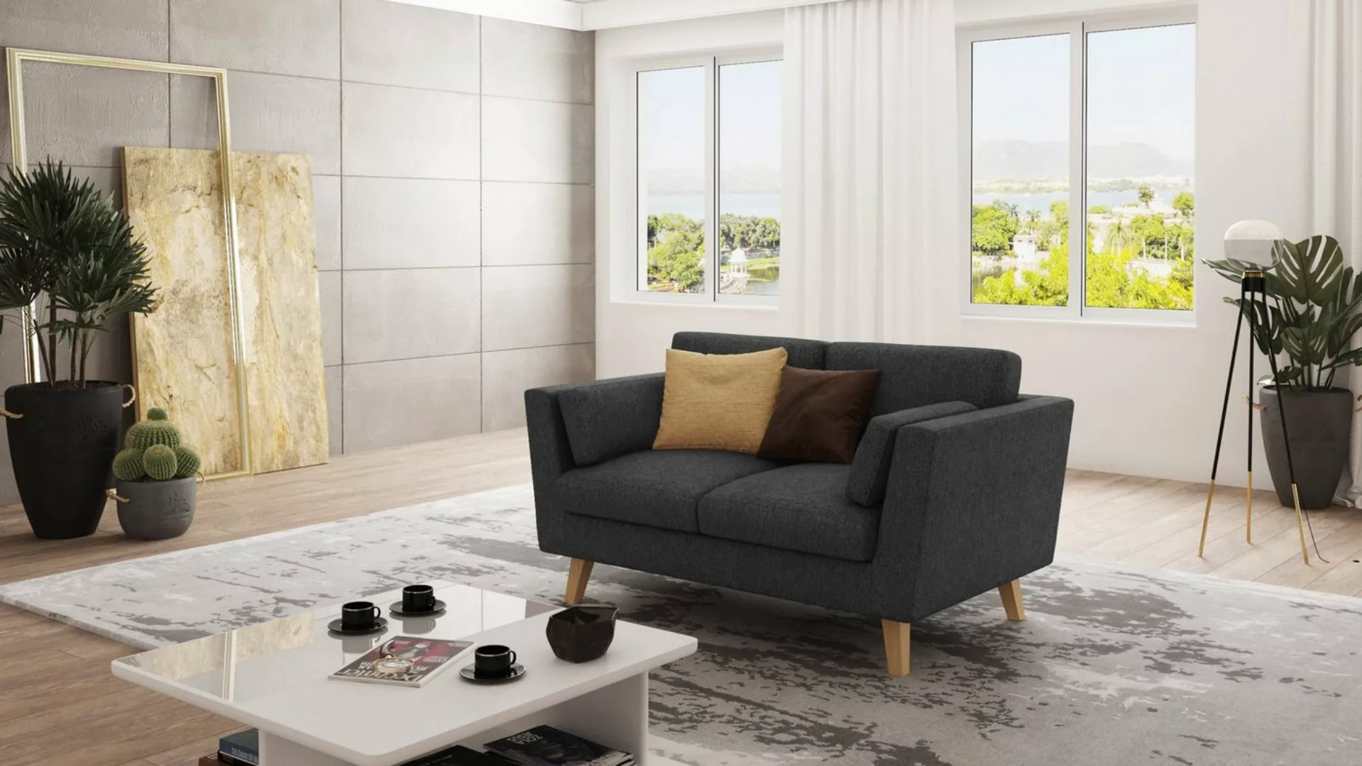 S-Style Möbel 2-Sitzer Sofa mit Holzfüßen im skandinavischen Stil Angeles, günstig online kaufen