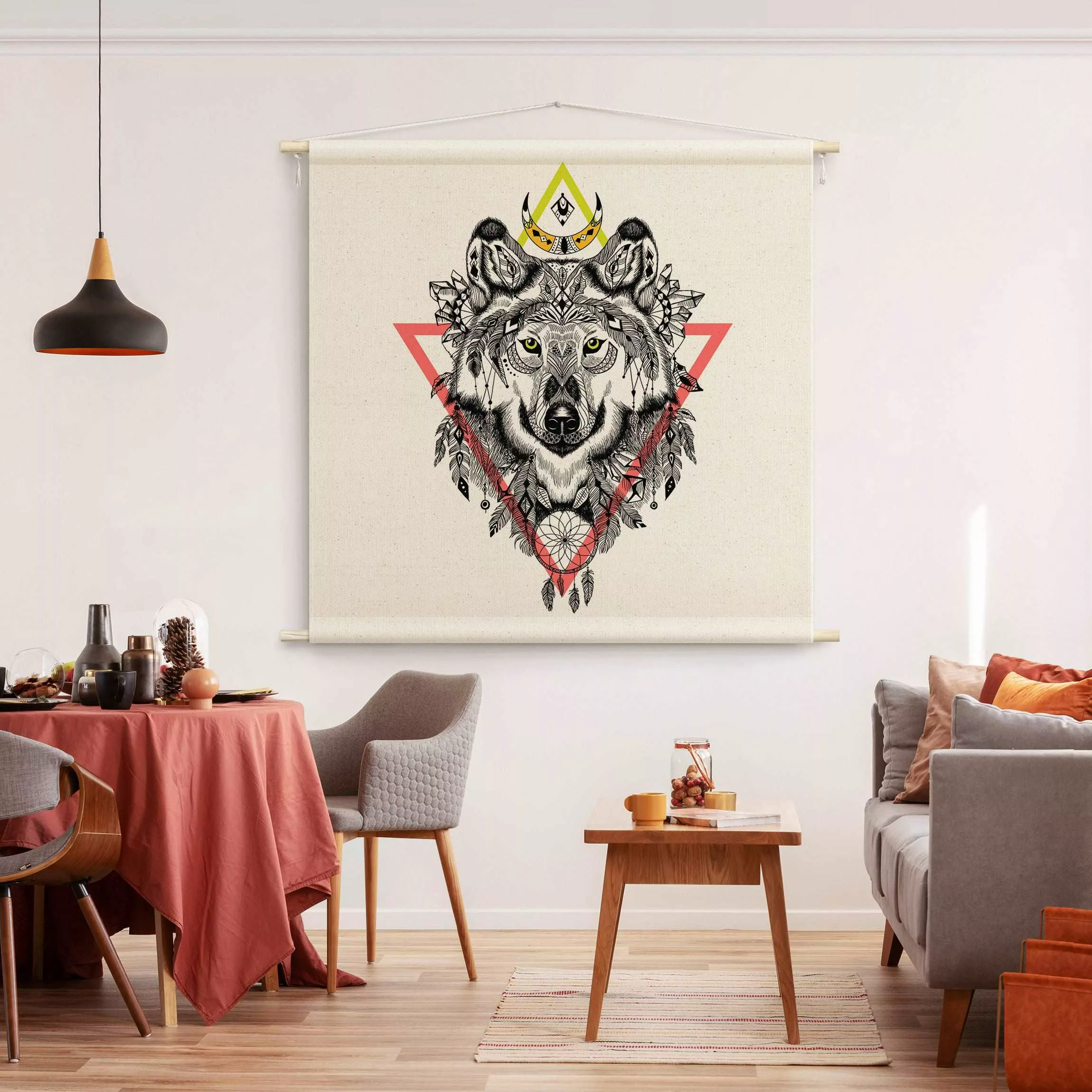 Wandteppich Boho Wolf mit Traumfänger günstig online kaufen